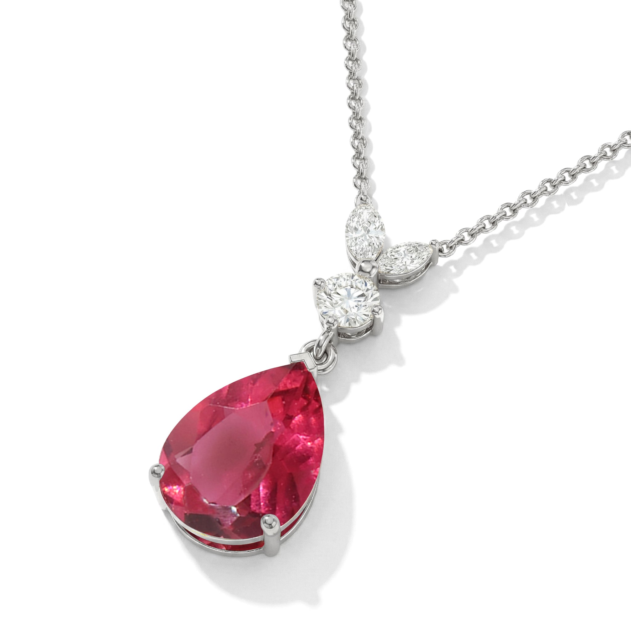 Pink Tourmaline Pear Teardrop Pendant Necklace in 925 Sterling Silver 1.7ct
