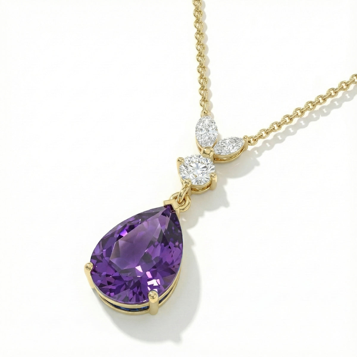 Amethyst Pear Teardrop Pendant Necklace in 925 Sterling Silver 1.7ct