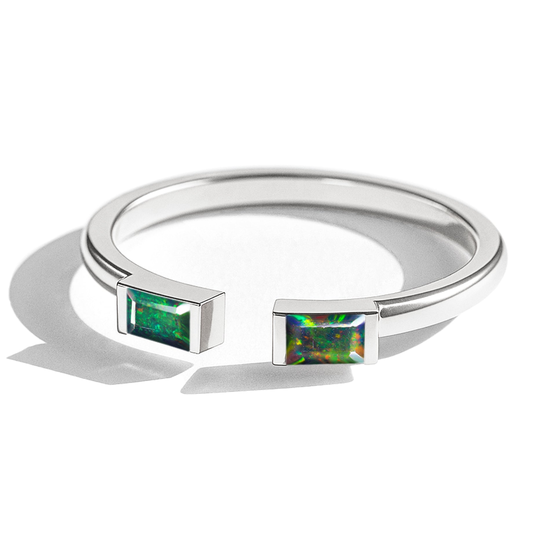 Natural Black Opal Baguette Open Ring in 925 Sterling Silver 5x2mm 0.50ct