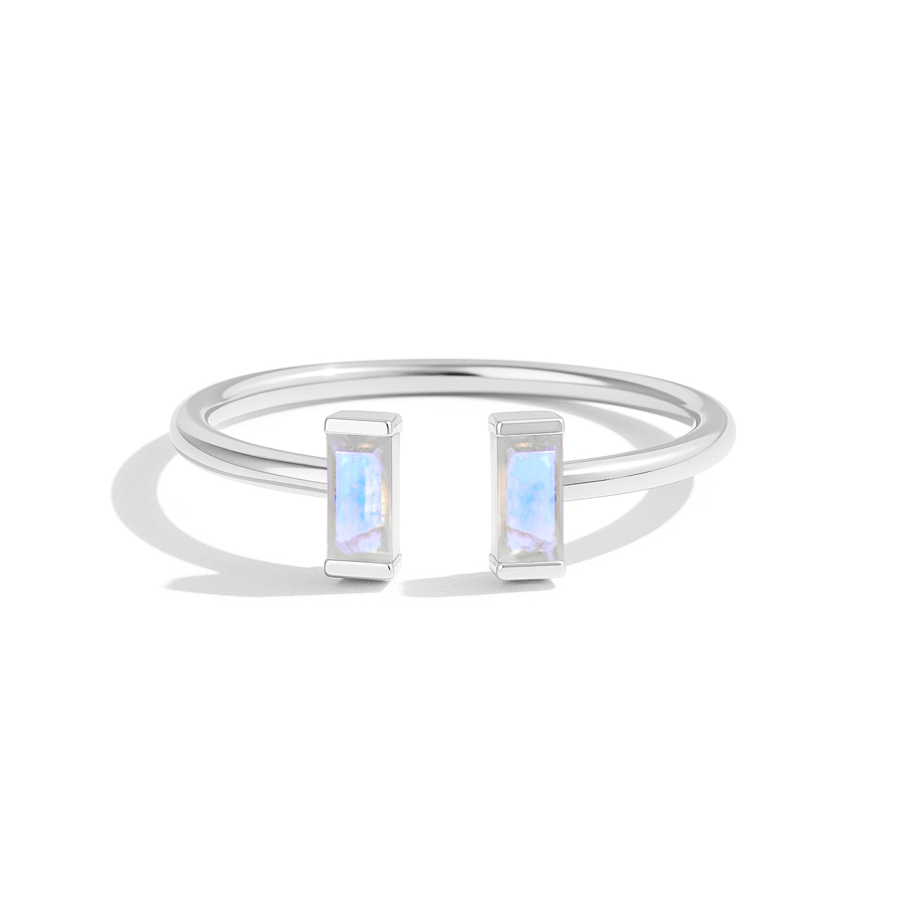 Natural Vertical Moonstone Baguette Open Ring in 925 Sterling Silver 5x2mm 0.80ct