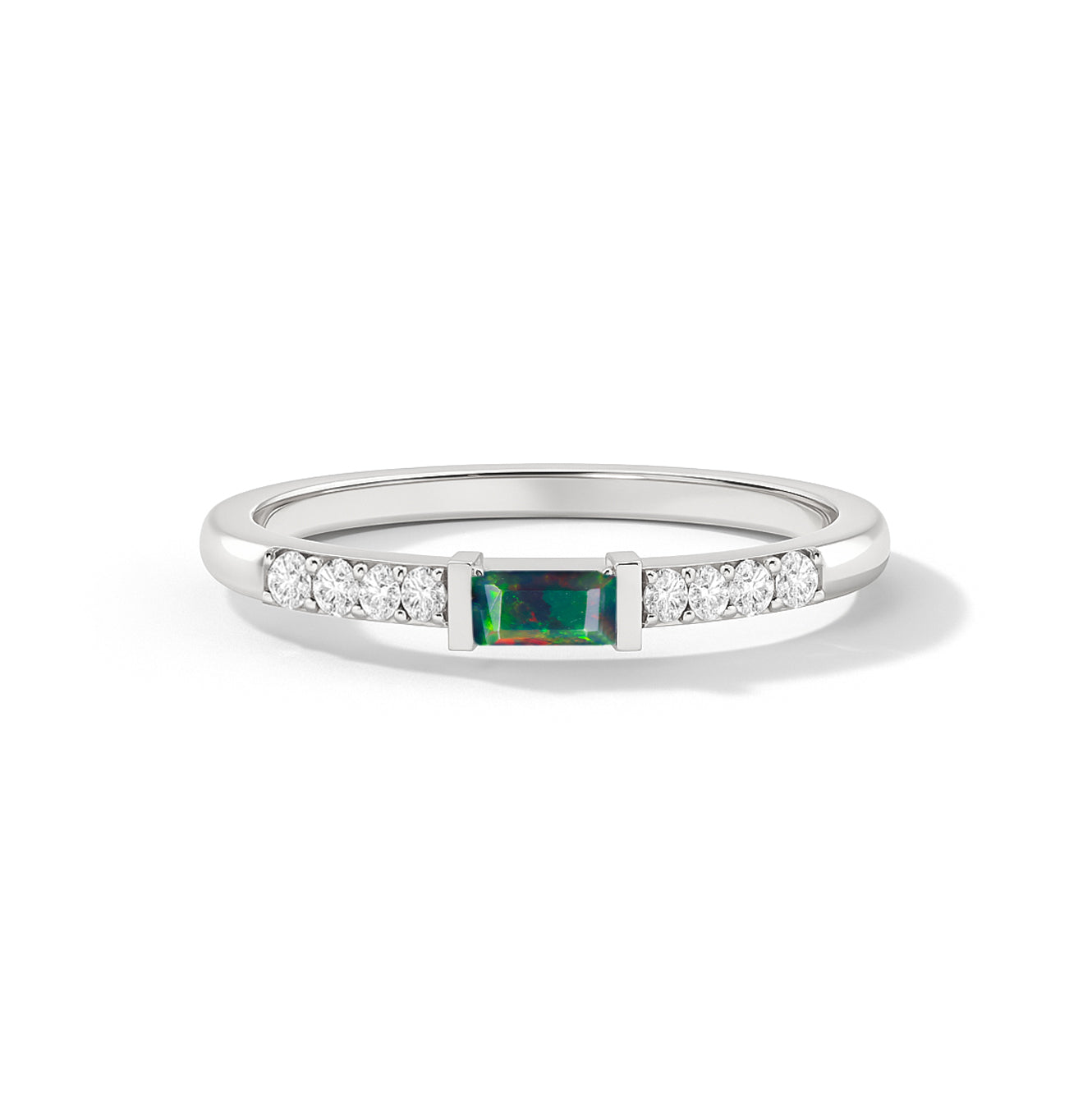 925 Sterling Silver Black Opal Baguette Solitaire Ring with 4x2mm Stone 0.20ct