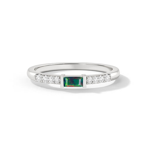 925 Sterling Silver Black Opal Baguette Multi Solitaire Ring with 4x2mm Stone 0.20ct