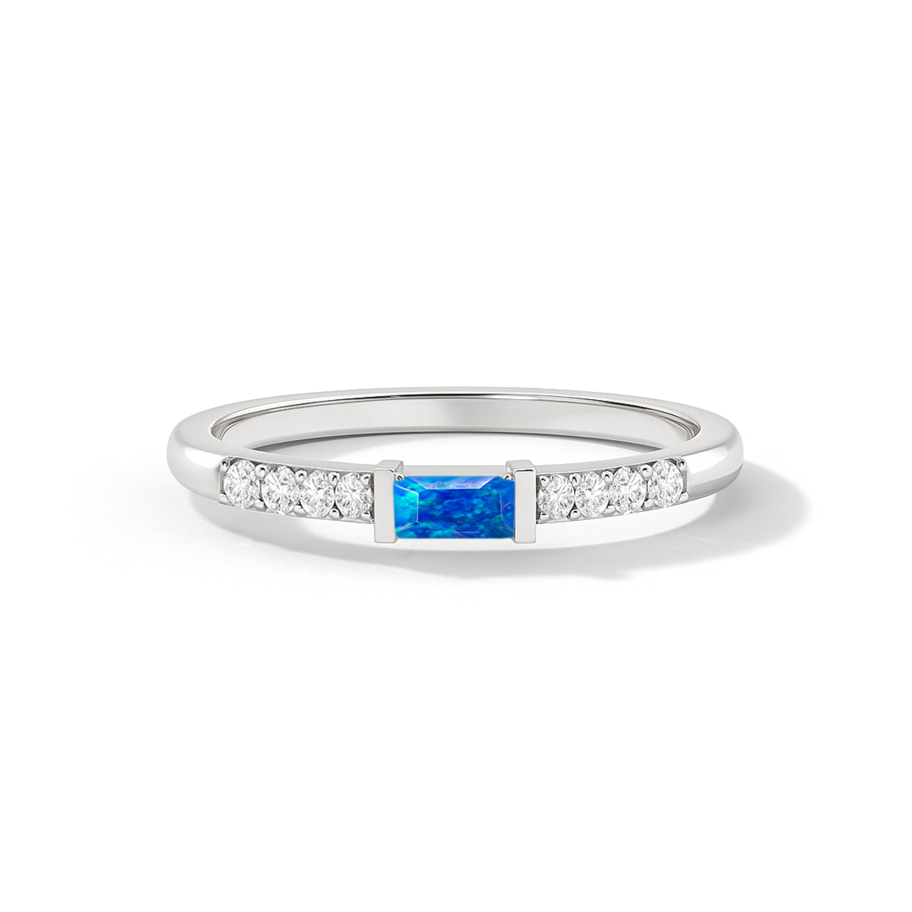 925 Sterling Silver Blue Opal Baguette Solitaire Ring with 4x2mm Stone 0.20ct