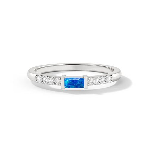 925 Sterling Silver Blue Opal Baguette Multi Solitaire Ring with 4x2mm Stone 0.20ct