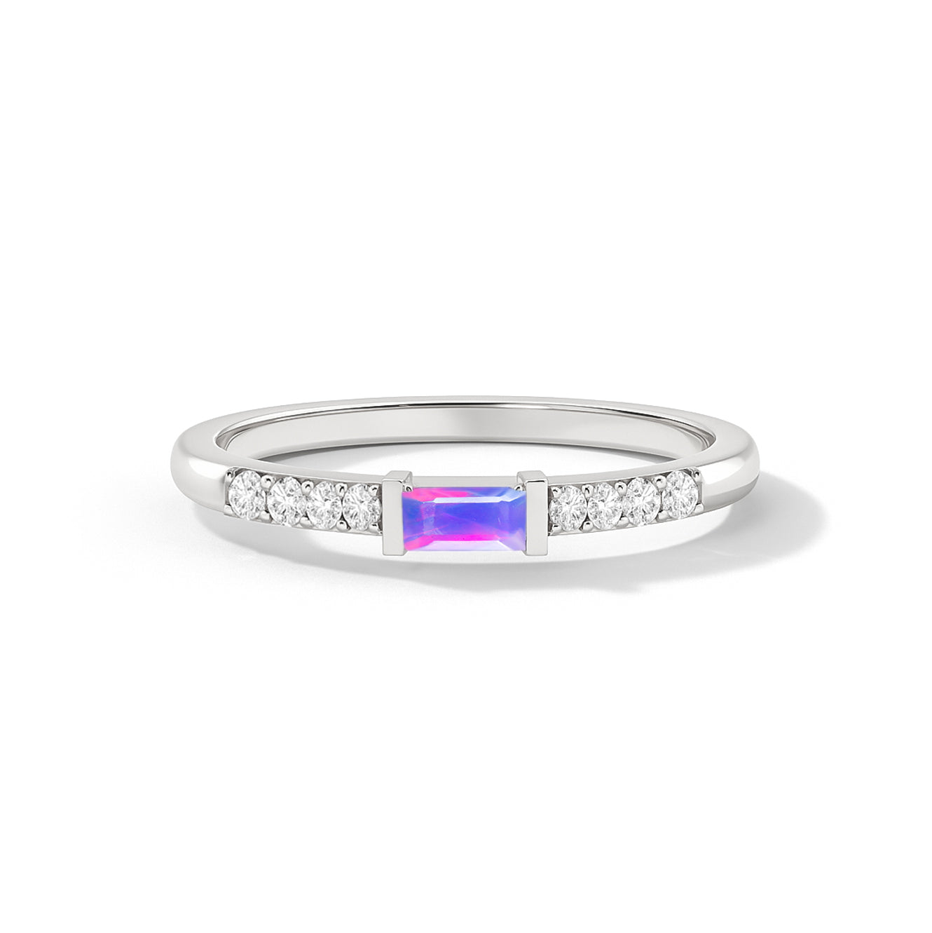 925 Sterling Silver Lavender Opal Baguette Solitaire Ring with 4x2mm Stone 0.20ct