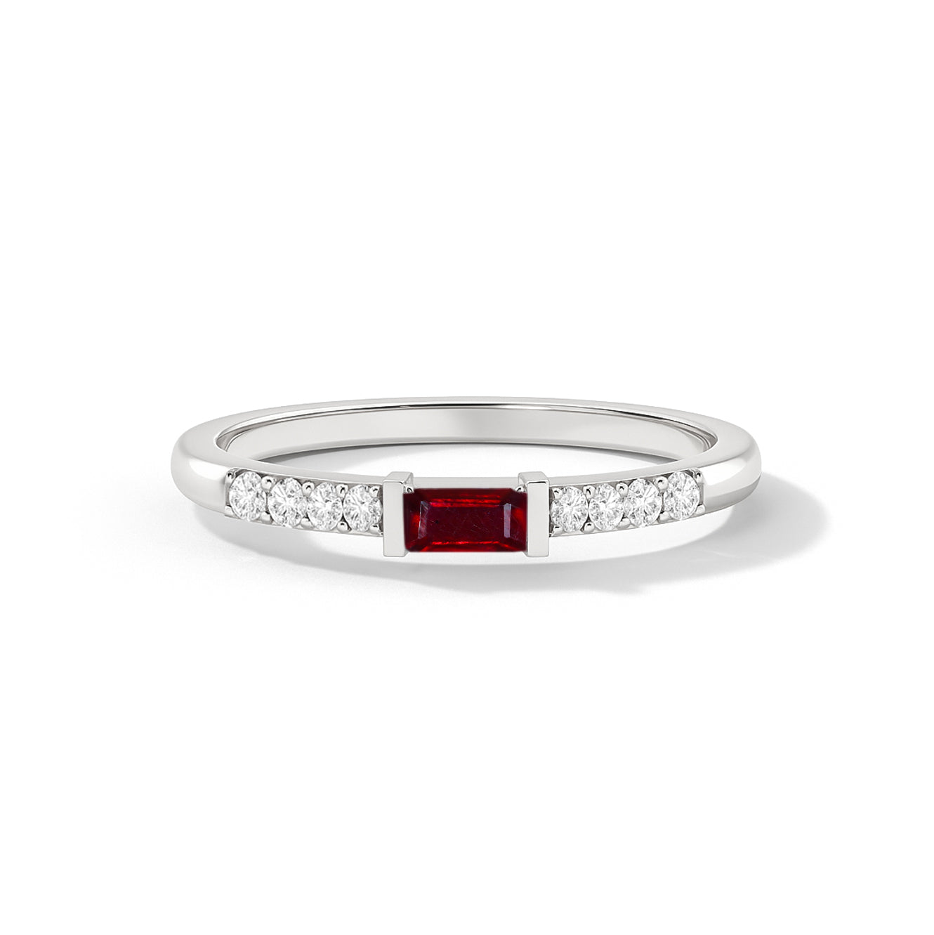 925 Sterling Silver Ruby Baguette Solitaire Ring with 4x2mm Stone 0.30ct