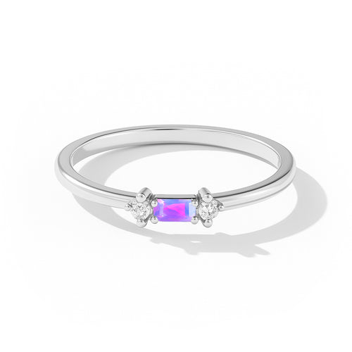 925 Sterling Silver Lavender Opal Baguette Two Solitaire Stone Ring with 4x2mm Stone 0.20ct