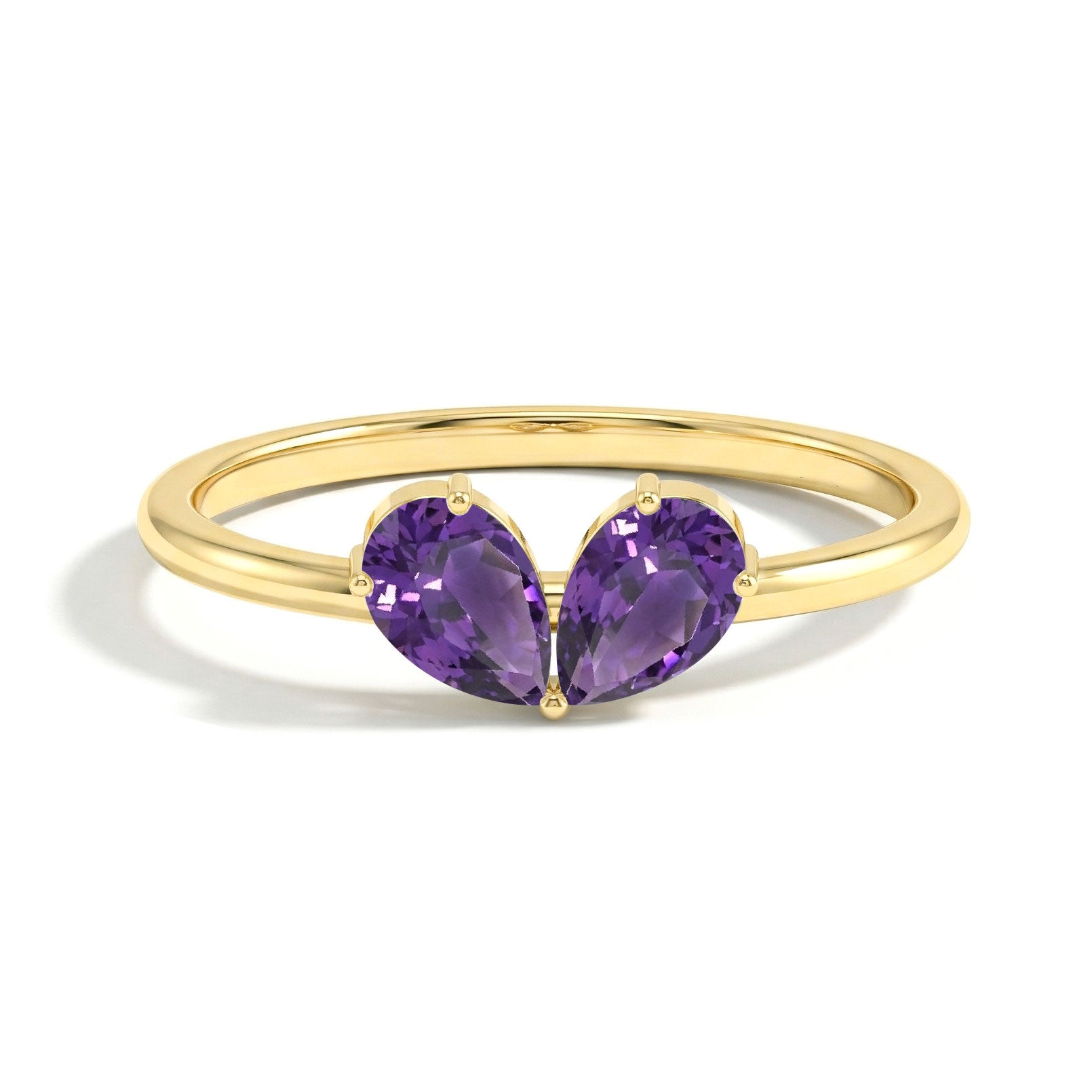 Two Stone Pear Cut Amethyst Ring in 925 Sterling Silver or Yellow Gold Filled
