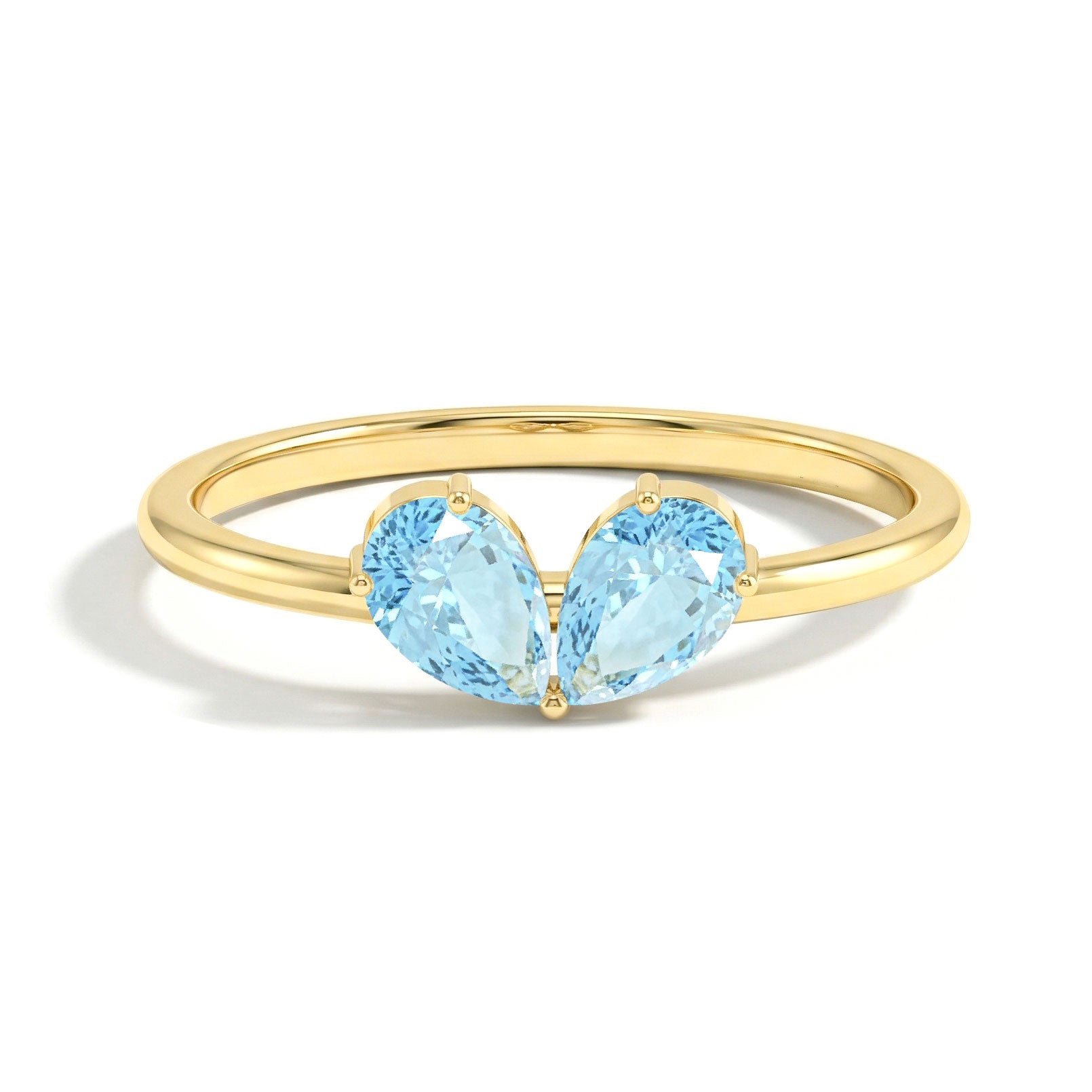 Minimalist Pear Shaped Aquamarine Gemstone Lightweight Stackable Ring