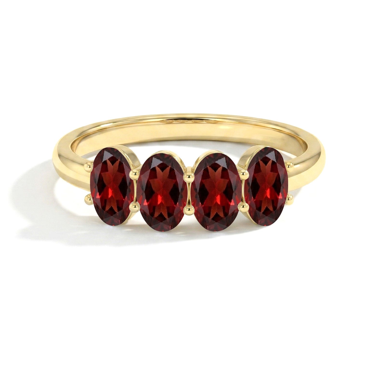 Four Stone Garnet Ring, Oval Garnet Ring, Natural Garnet Ring, January Birthstone Ring, 925 Sterling Silver Ring, 14k Yellow Gold Filled Ring, Deep Red Gemstone Ring, Stackable Garnet Ring, Handmade Garnet Jewelry, Fine Jewelry Ring, Women's Garnet Ring, Dainty Garnet Ring, Minimalist Ring, Gift for Her, Anniversary Ring