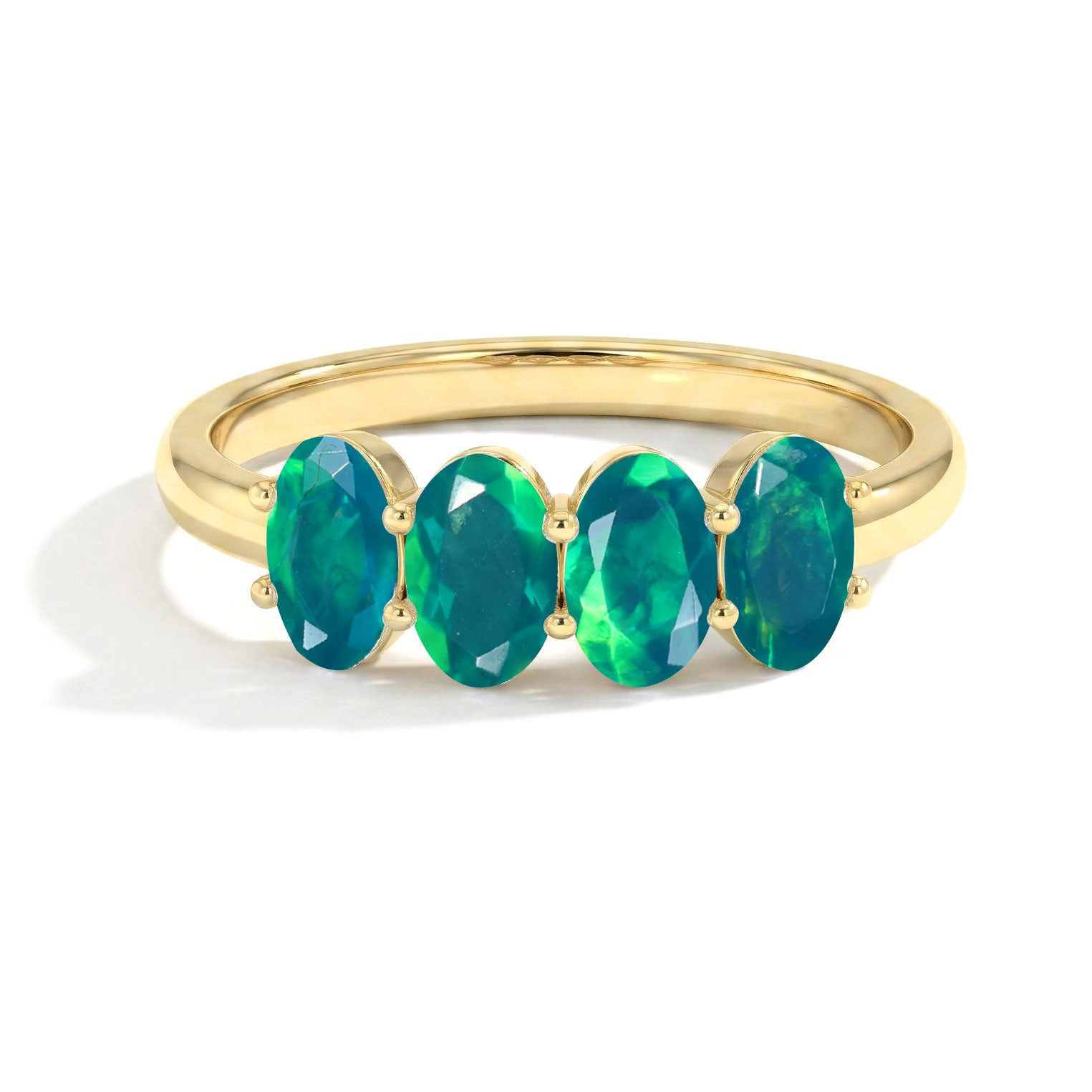 Natural Green Opal Ring, Real Green Opal Ring, Green Opal Jewelry, 925 Sterling Silver Green Opal Ring, Yellow Gold Filled Green Opal Ring, Four Stone Opal Ring, Oval Green Opal Ring, Stackable Ring, October Birthstone Ring, Handmade Ring, Dainty Opal Ring, Women's Gemstone Ring, Fine Jewelry Gift, Minimalist Ring, Everyday Jewelry