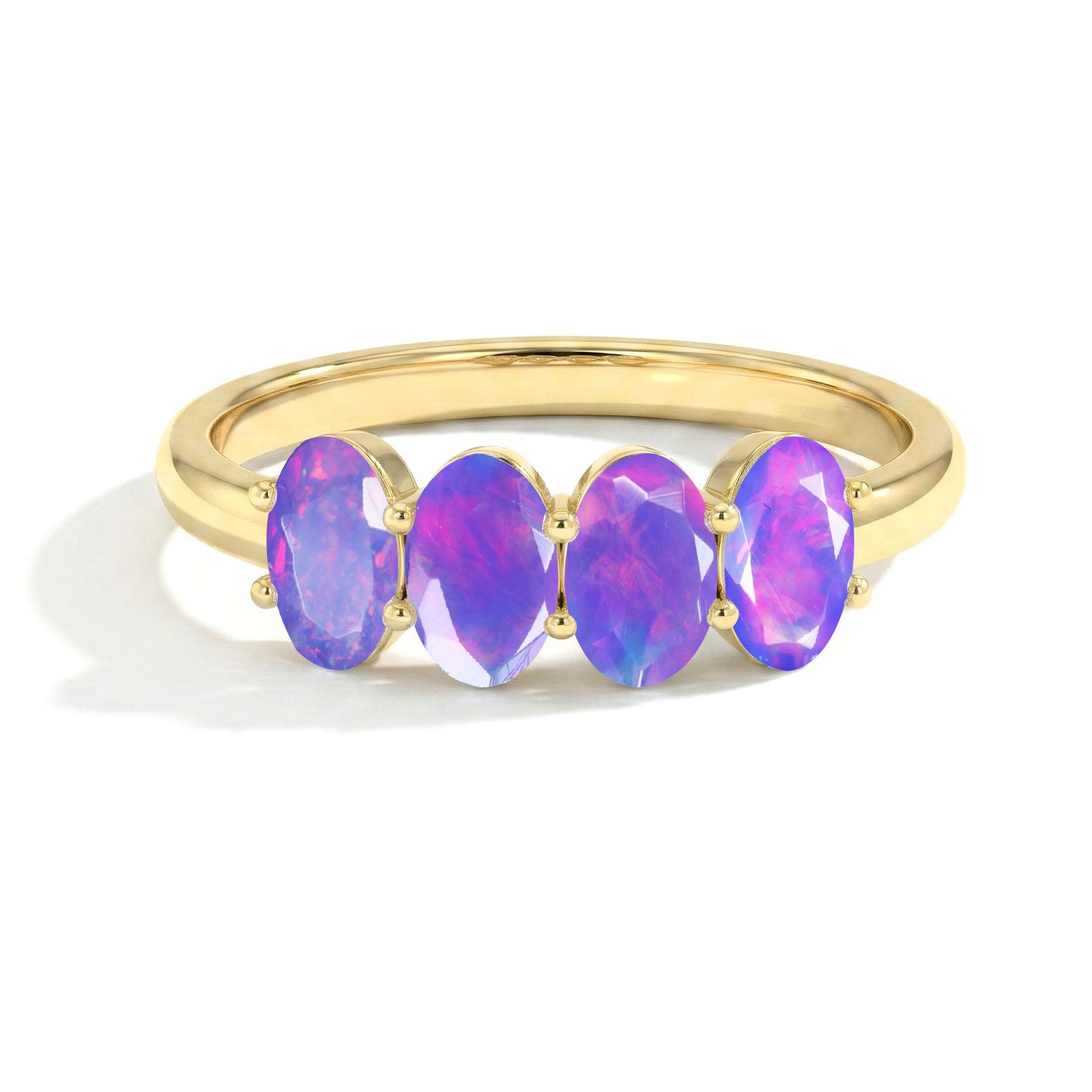 Lavender Opal Ring, Oval Opal Ring, Four Stone Ring, Yellow Gold Filled Ring, 925 Sterling Silver Ring, October Birthstone Ring, Minimalist Ring, Dainty Ring, Women's Jewelry, Handmade Ring, Opal Jewelry, Stackable Ring, Artisan Ring, Fine Jewelry, Luxury Ring, Gift for Her, Everyday Ring, Prong Setting Ring, Oval Gemstone Ring, Modern Ring