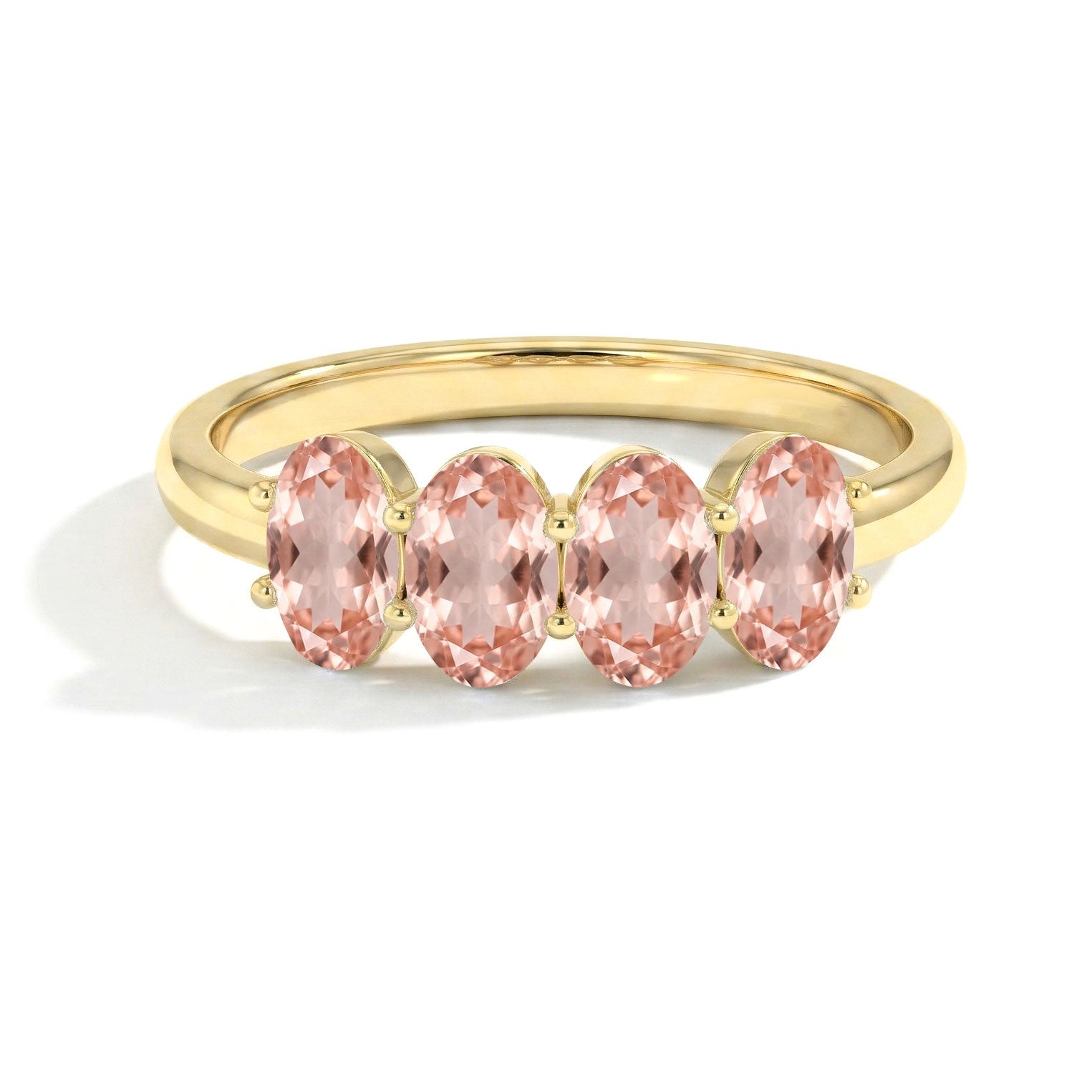 Morganite ring, four stone ring, oval Morganite ring, blush pink gemstone ring, handmade ring, 925 sterling silver ring, yellow gold filled ring, minimalist jewelry, stackable ring, gift for her