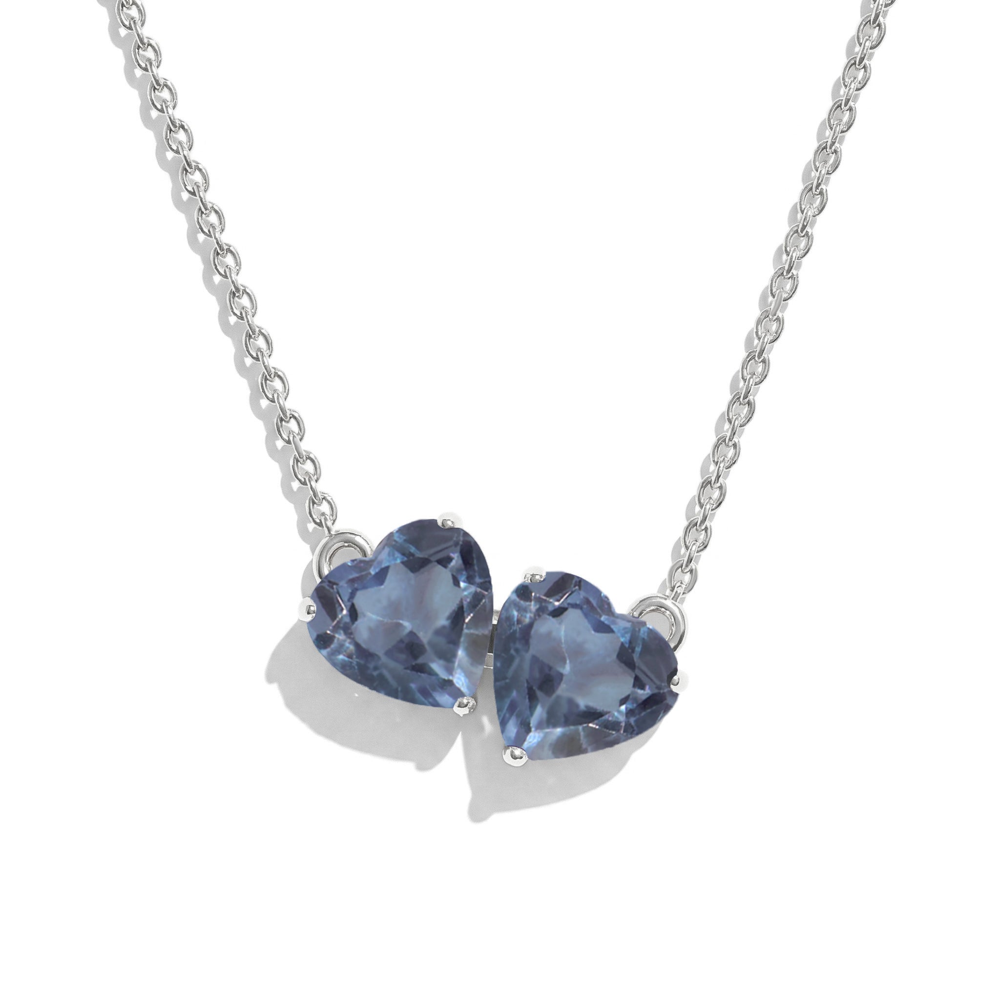Alexandrite Double Heart Pendant Necklace in 925 Sterling Silver 5 MM 1.3ct
