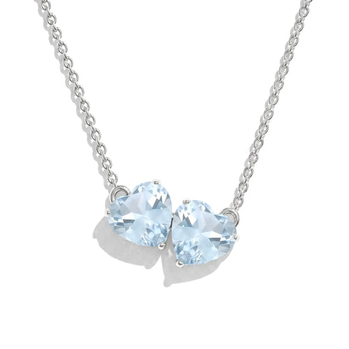 Aquamarine Double Heart Pendant Necklace in 925 Sterling Silver 5 MM 1.3ct