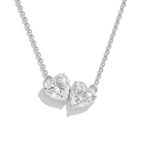 Cubic Zirconia Double Heart Pendant Necklace in 925 Sterling Silver 5 MM 1.3ct