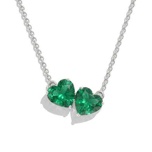 Emerald Double Heart Pendant Necklace in 925 Sterling Silver 5 MM 1.3ct