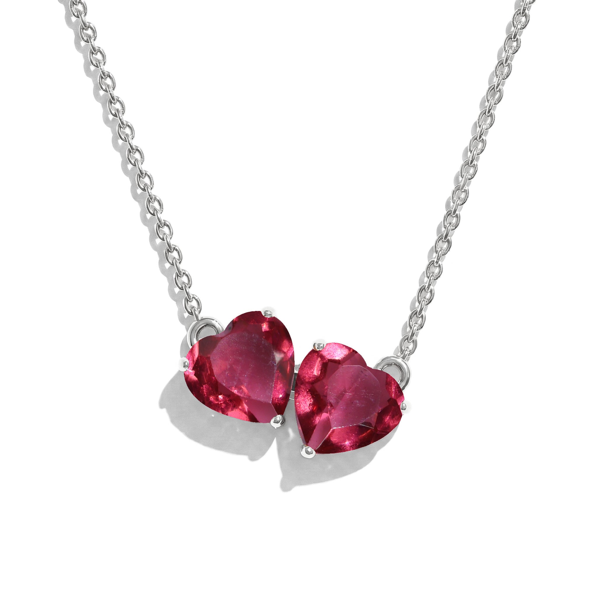 Pink Tourmaline Double Heart Pendant Necklace in 925 Sterling Silver 5 MM 1.3ct