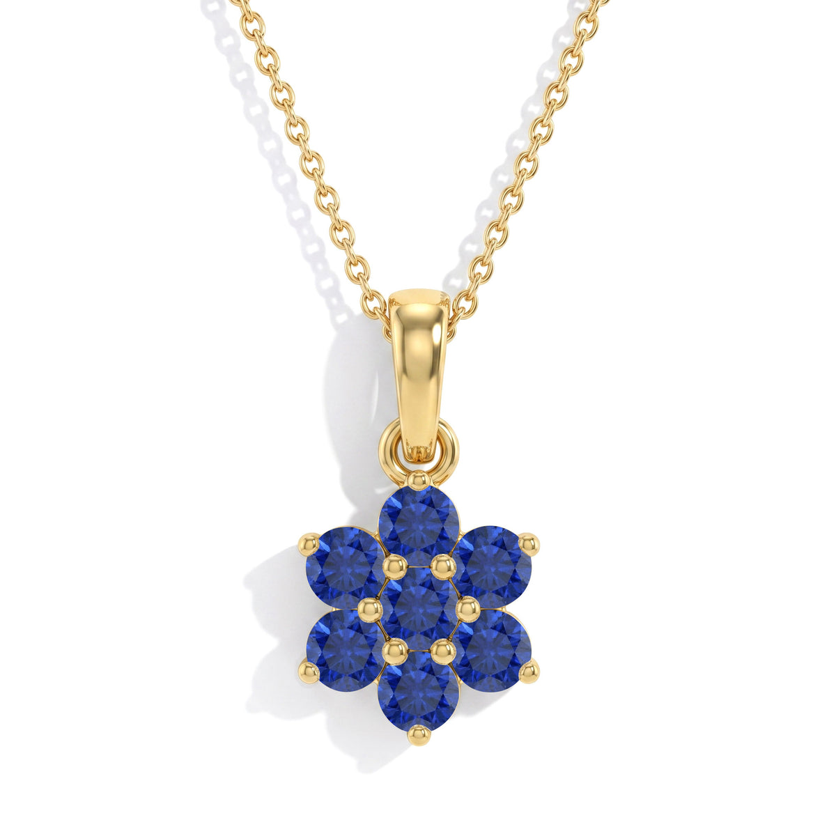 Yellow Gold Filled Blue Sapphire floral pendant with premium gemstone craftsmanship.