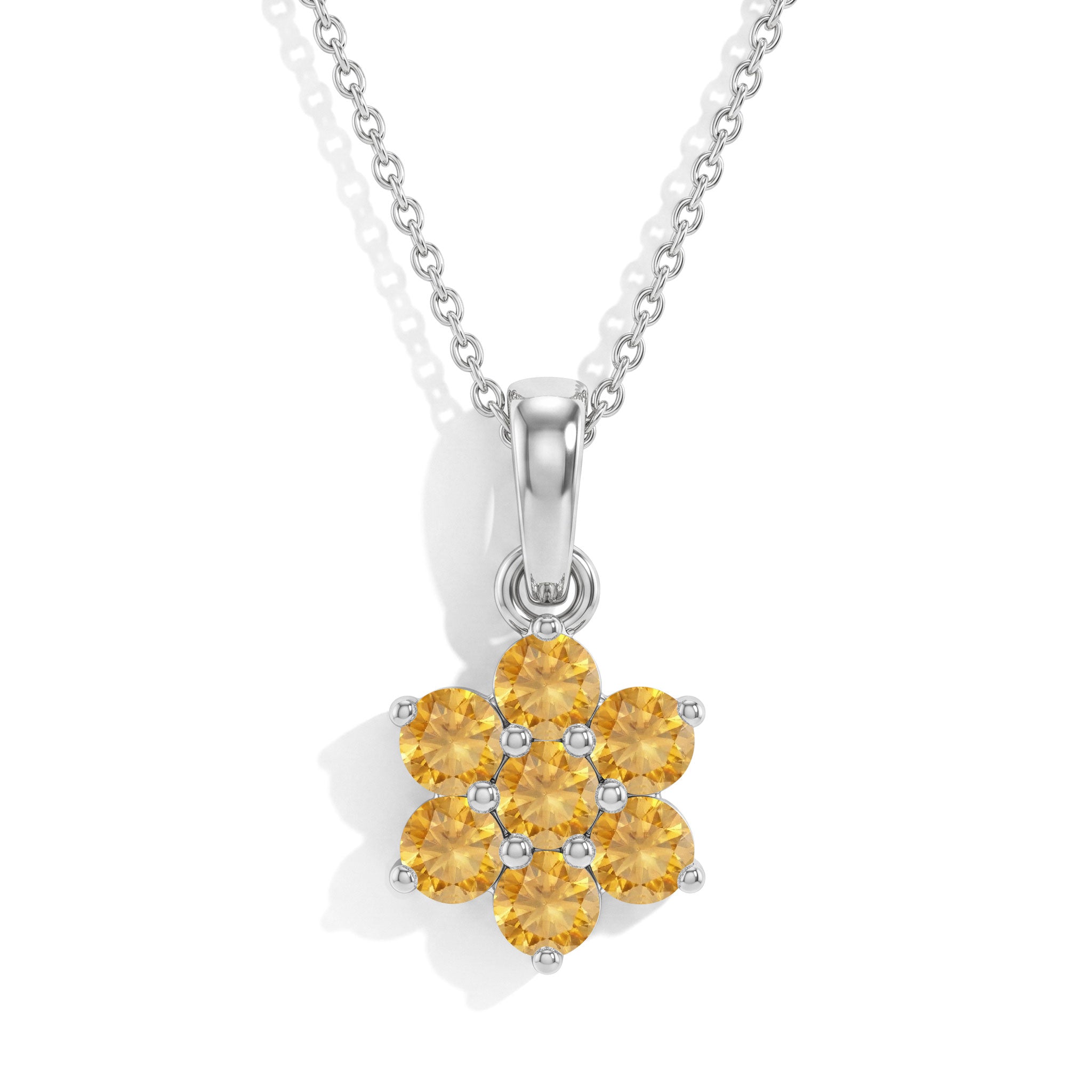 "Natural citrine flower birthstone necklace with 925 sterling silver pendant design