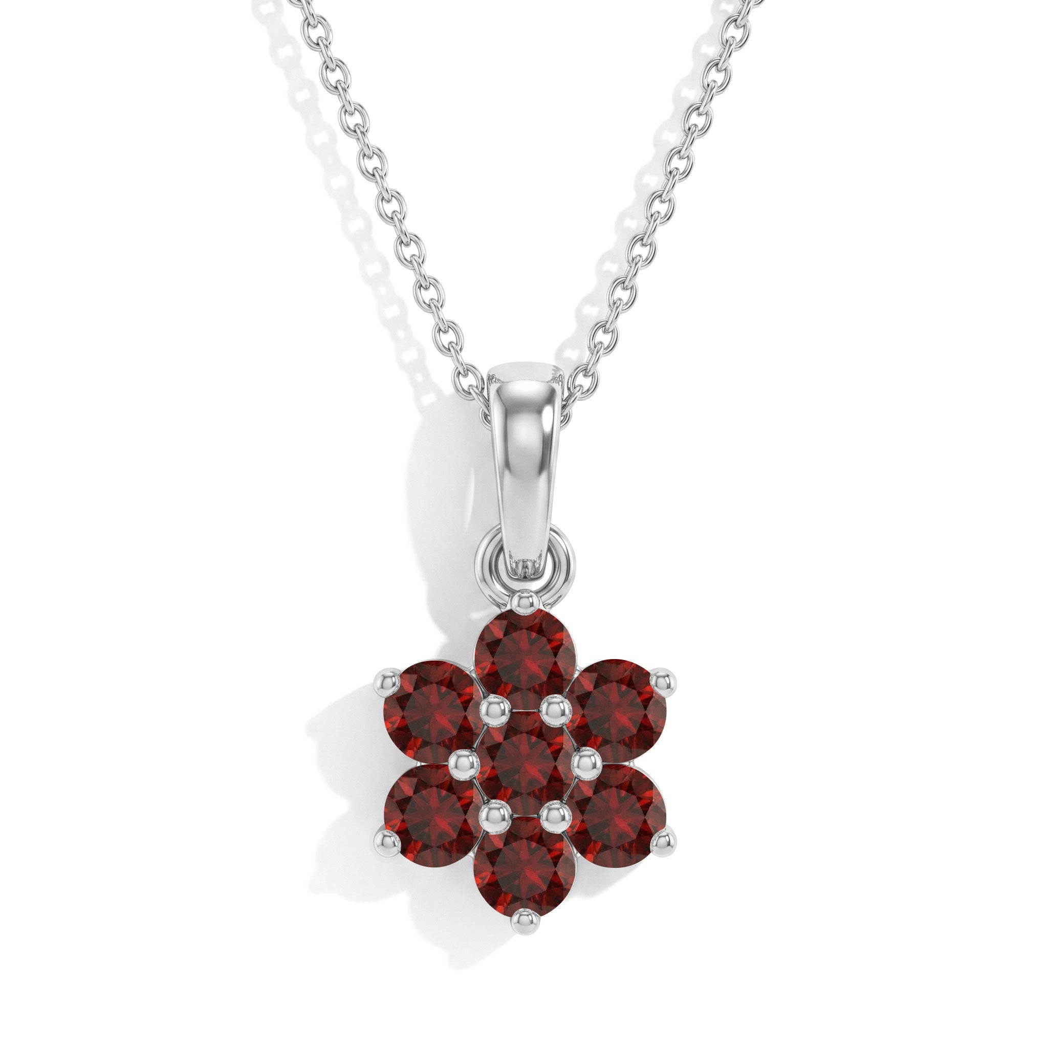 "Garnet flower pendant necklace with 925 sterling silver and gold filled details