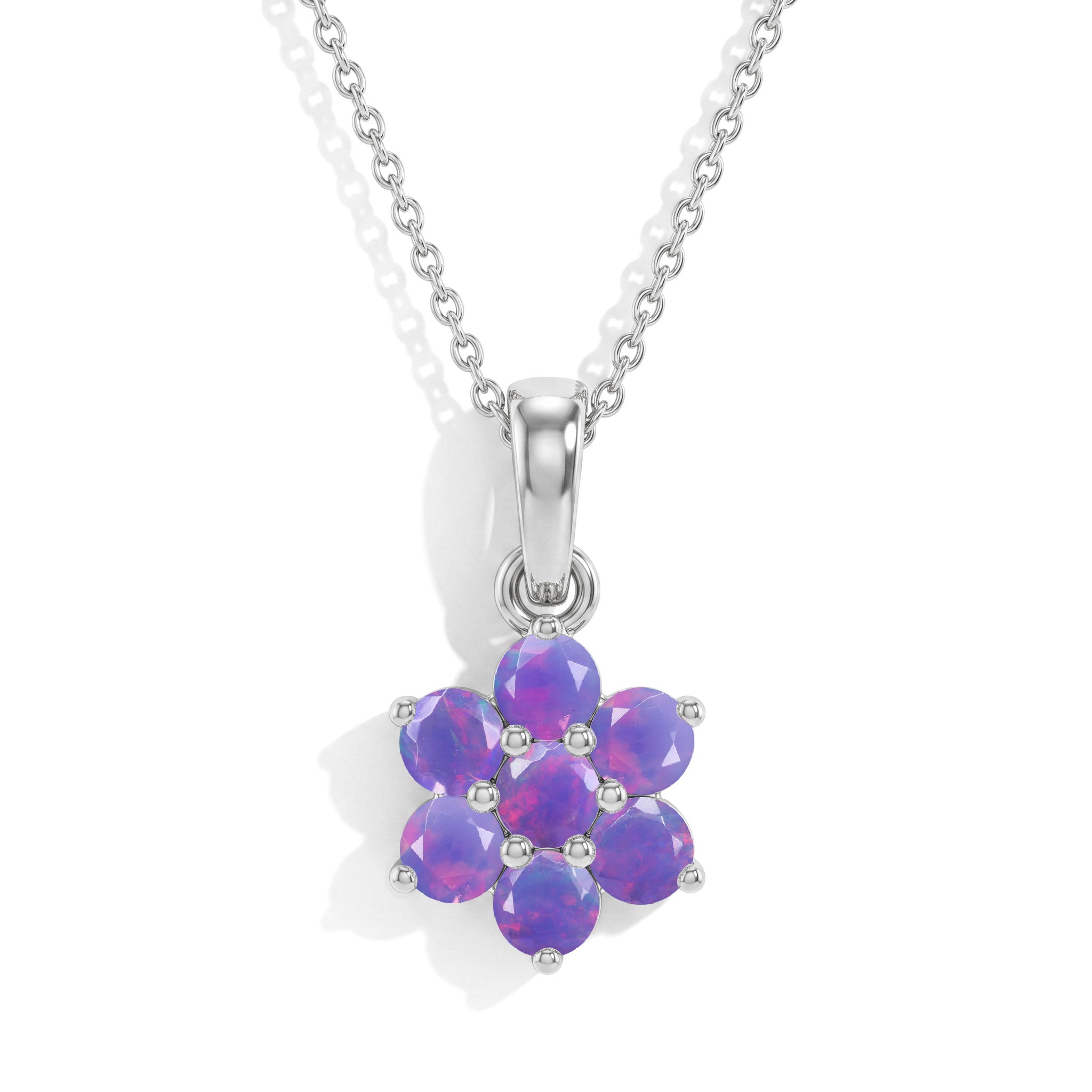 "Lavender opal flower pendant necklace with 925 sterling silver and gold filled details