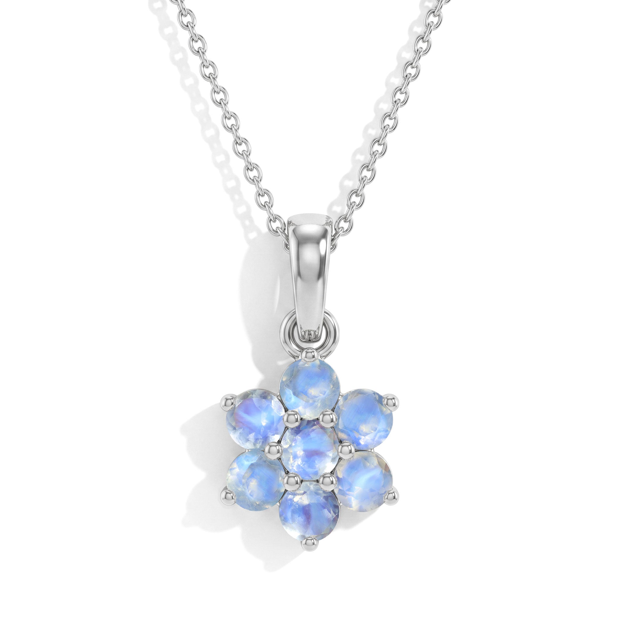 "Moonstone flower pendant necklace with 925 sterling silver and yellow gold filled details