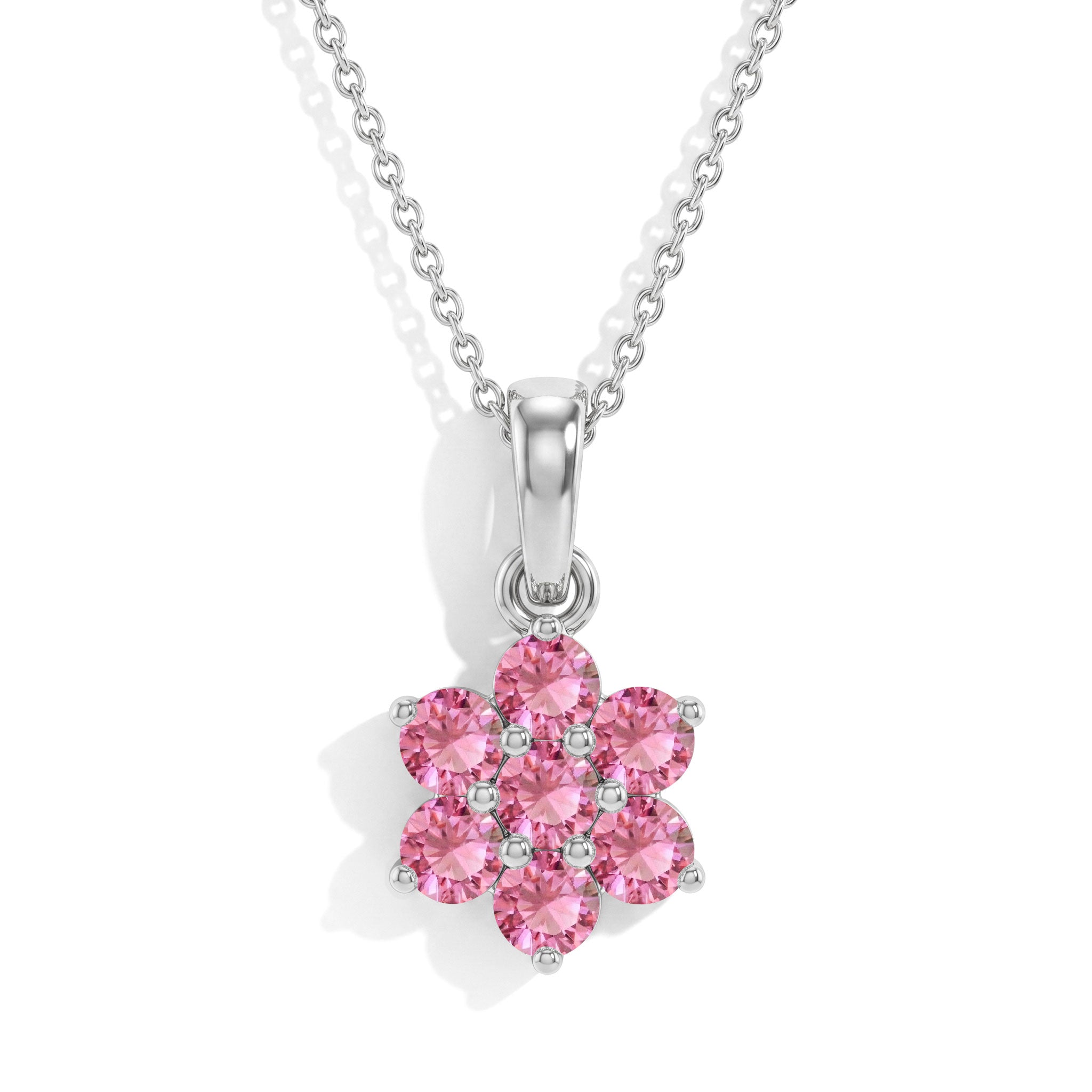 "Pink tourmaline flower pendant necklace with 925 sterling silver and yellow gold filled details