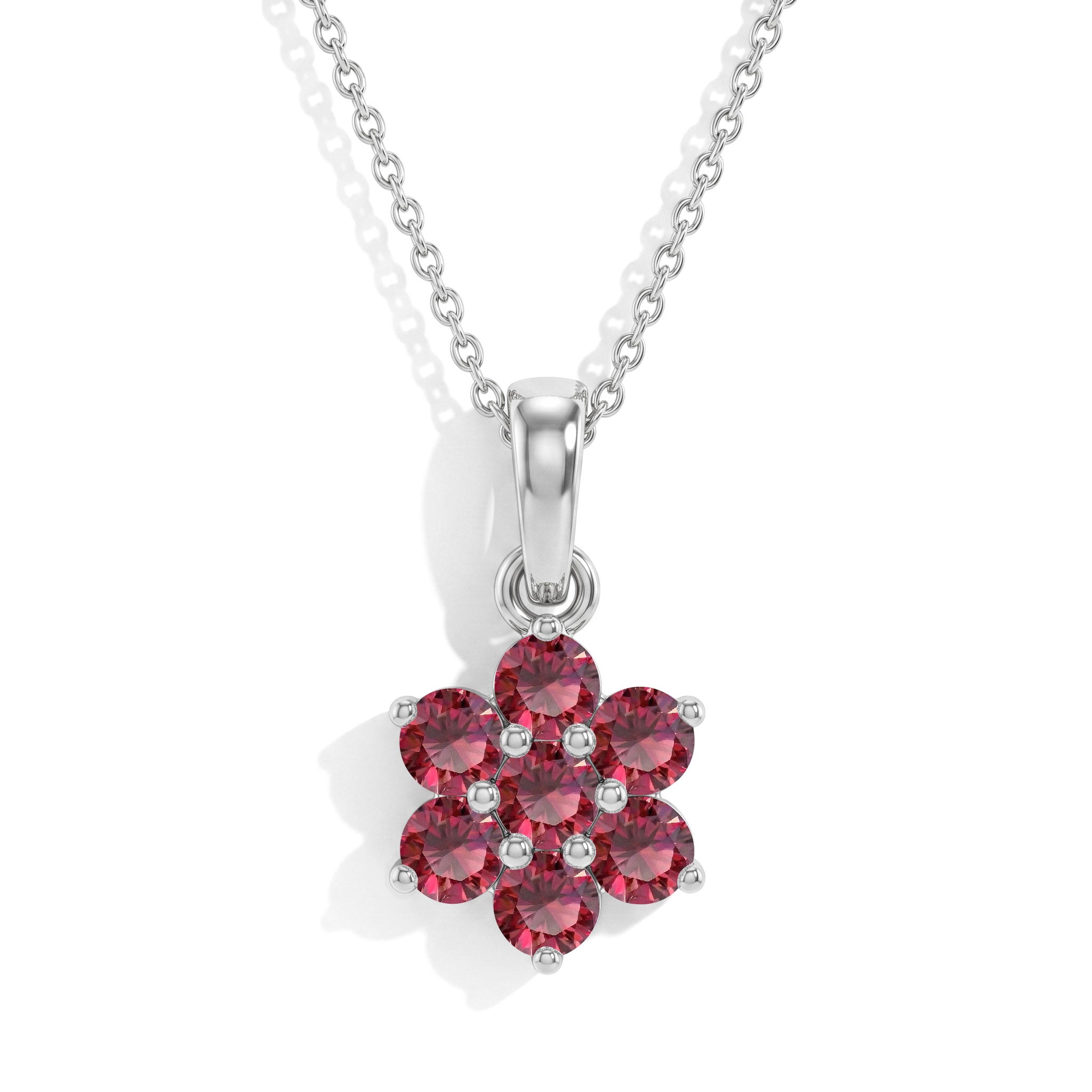 "Ruby flower pendant necklace with 925 sterling silver and yellow gold filled details