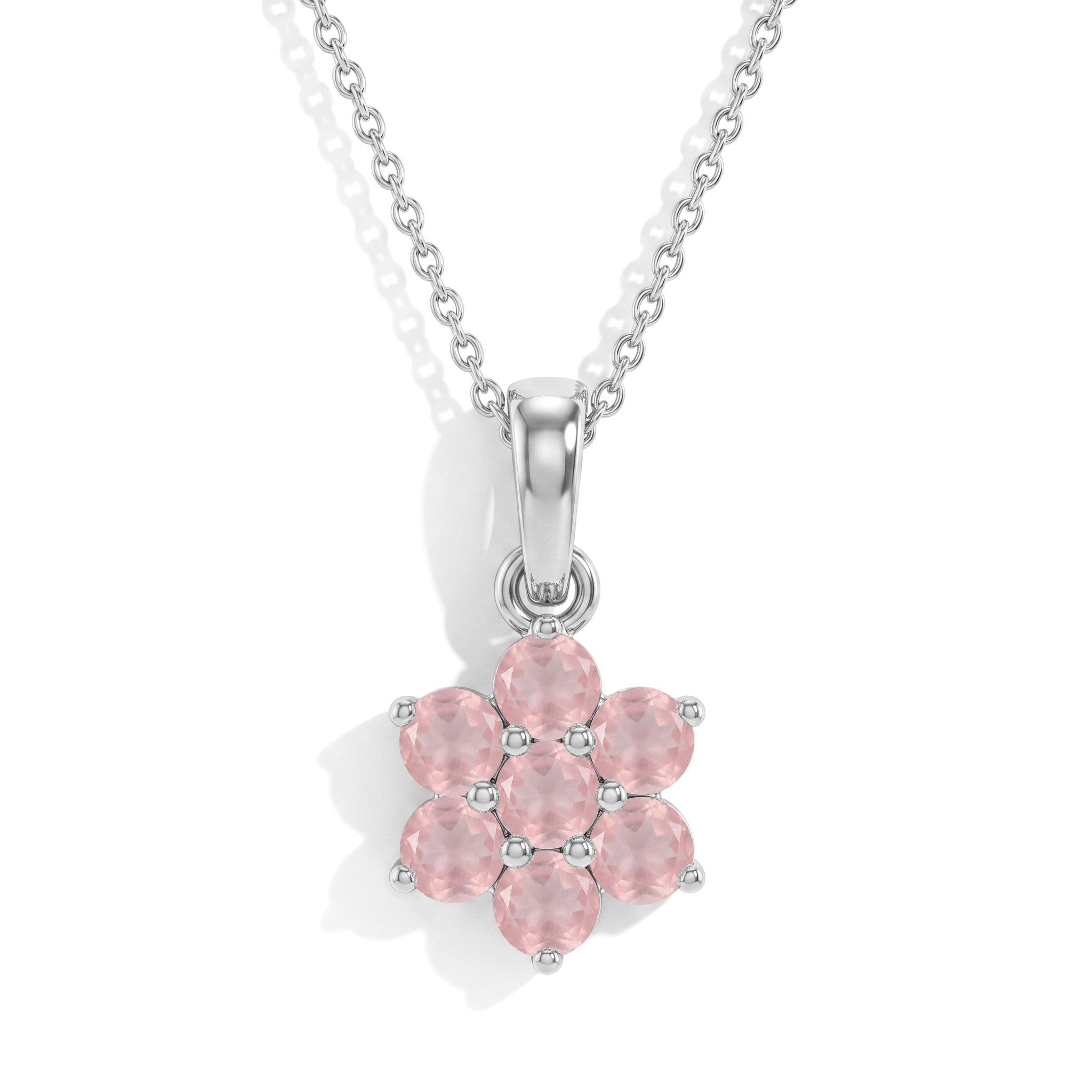 "Rose quartz flower pendant necklace with 925 sterling silver and yellow gold filled details