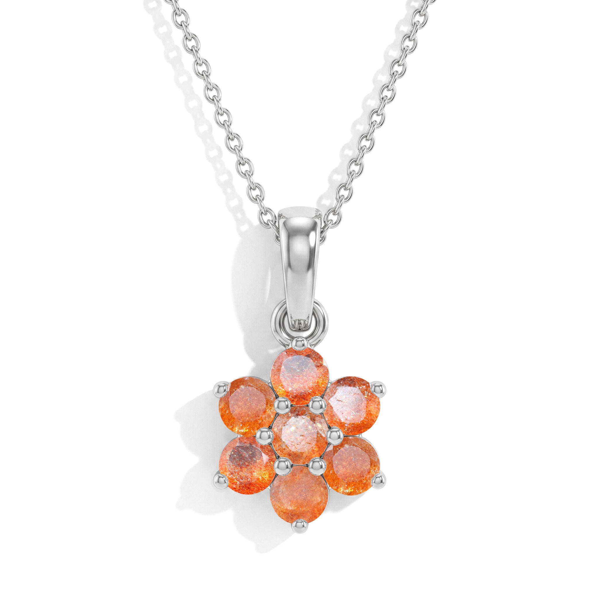"Natural sunstone floral pendant necklace with sterling silver and gold filled craftsmanship