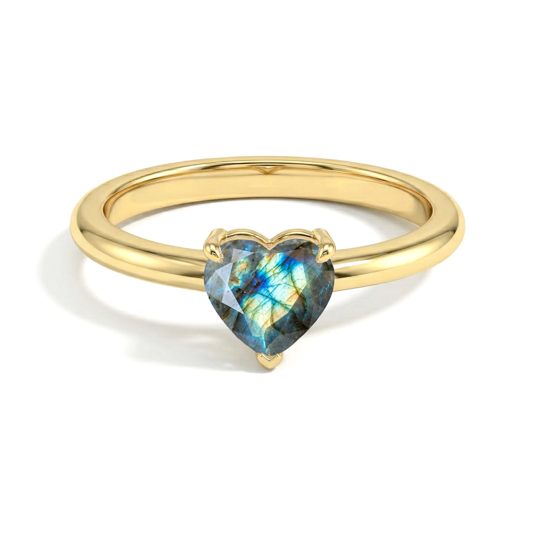 natural labradorite gemstone ring, heart cut solitaire jewelry, elegant handcrafted accessory, blue fire gemstone, classic promise ring, women's romantic jewelry, polished gemstone craftsmanship, artisan ring design, premium natural stone, minimalist fashion jewelry, timeless gift idea, anniversary keepsake, birthday jewelry, refined style, fine gemstone ring