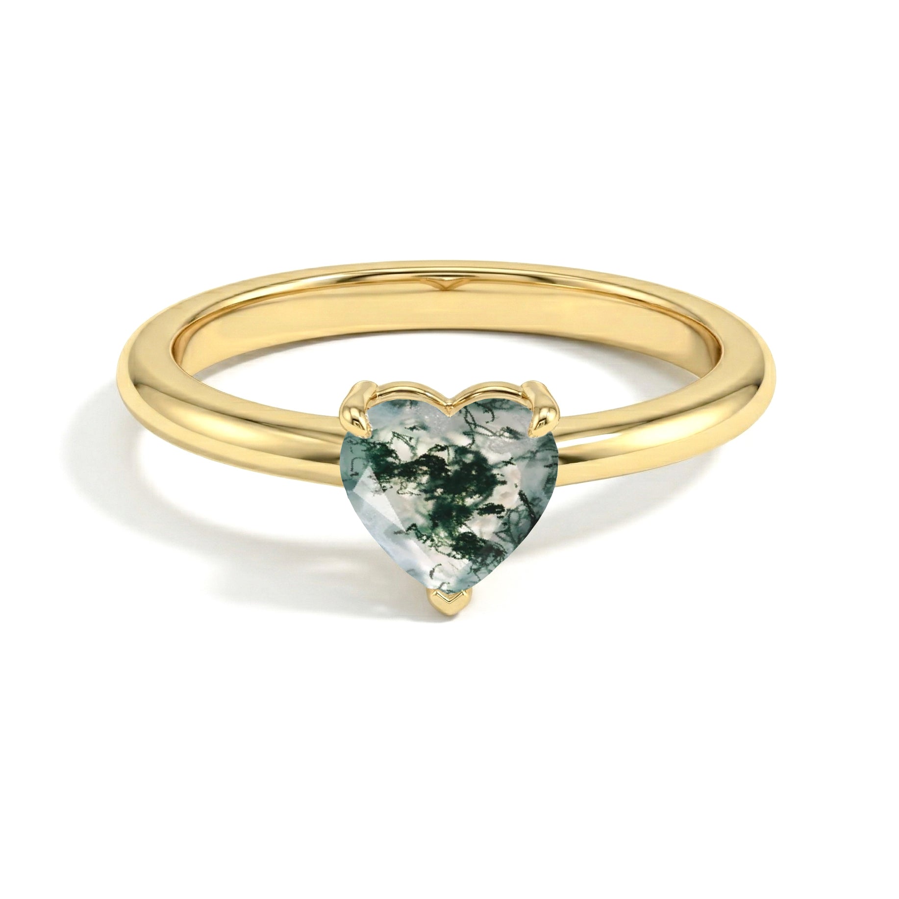 natural heart moss agate accessory, botanical gemstone ring, elegant jewelry gift, handcrafted solitaire jewelry, women romantic ring, woodland gemstone fashion, timeless artisan jewelry, unique gemstone pattern, luxury fine accessory, promise jewelry design, sophisticated gemstone ring, minimalist elegance