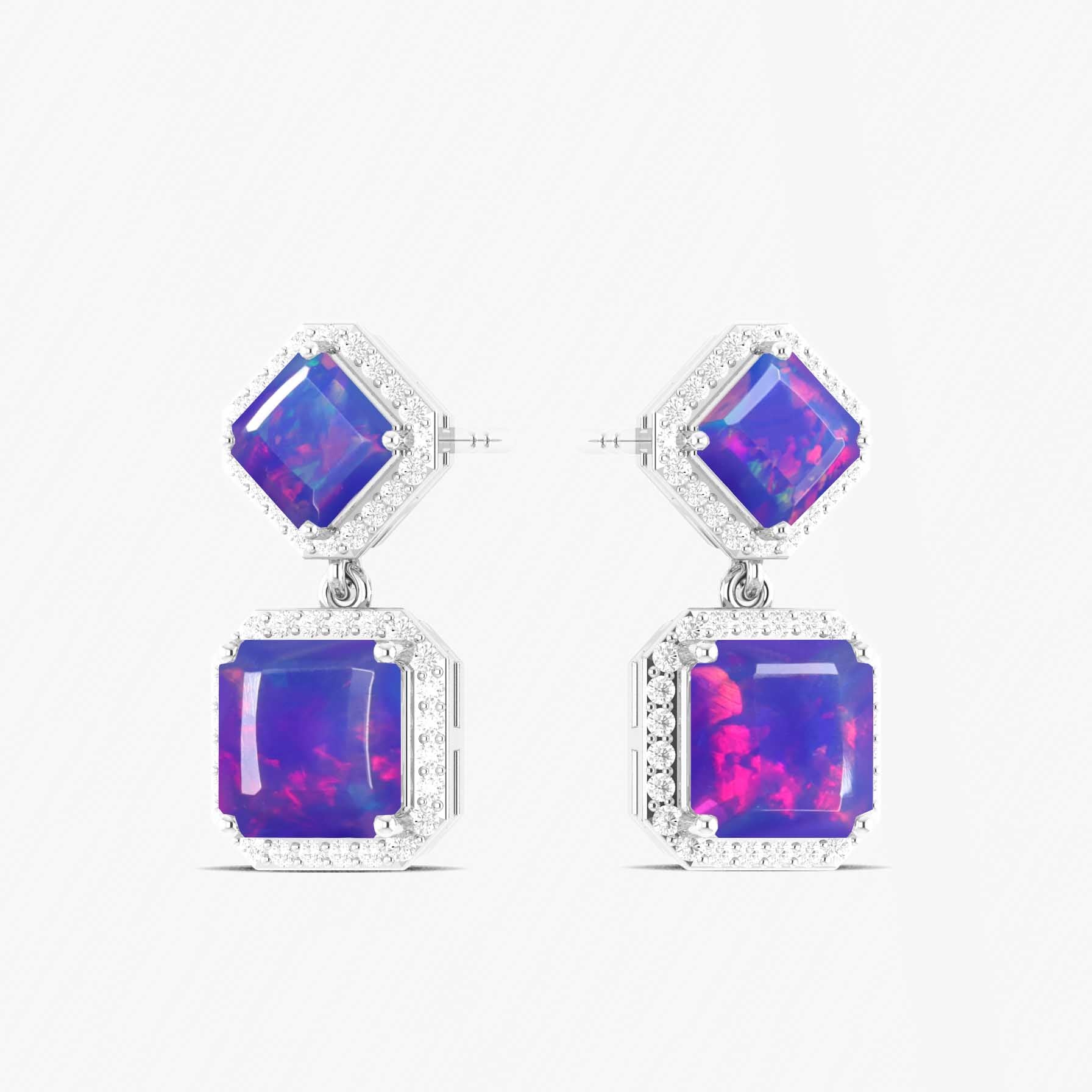 Lavender Sterling Silver Fire Opal Octagon Halo Drop Earrings