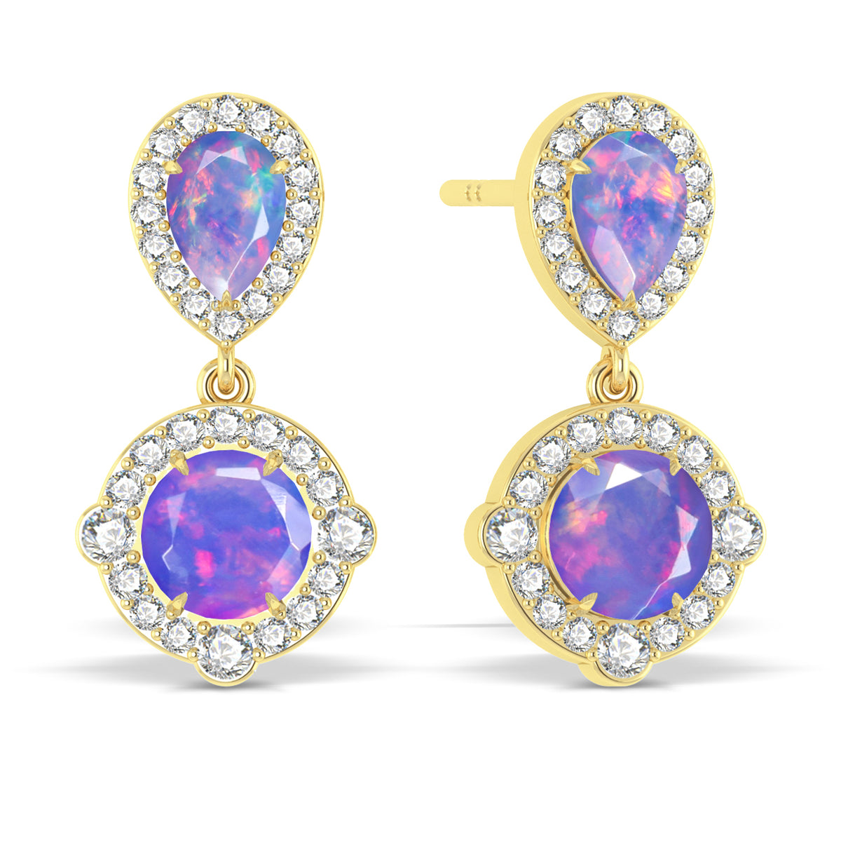 Lavender Opal Pear Round Halo Drop Earring in 925 Silver 2.4ct