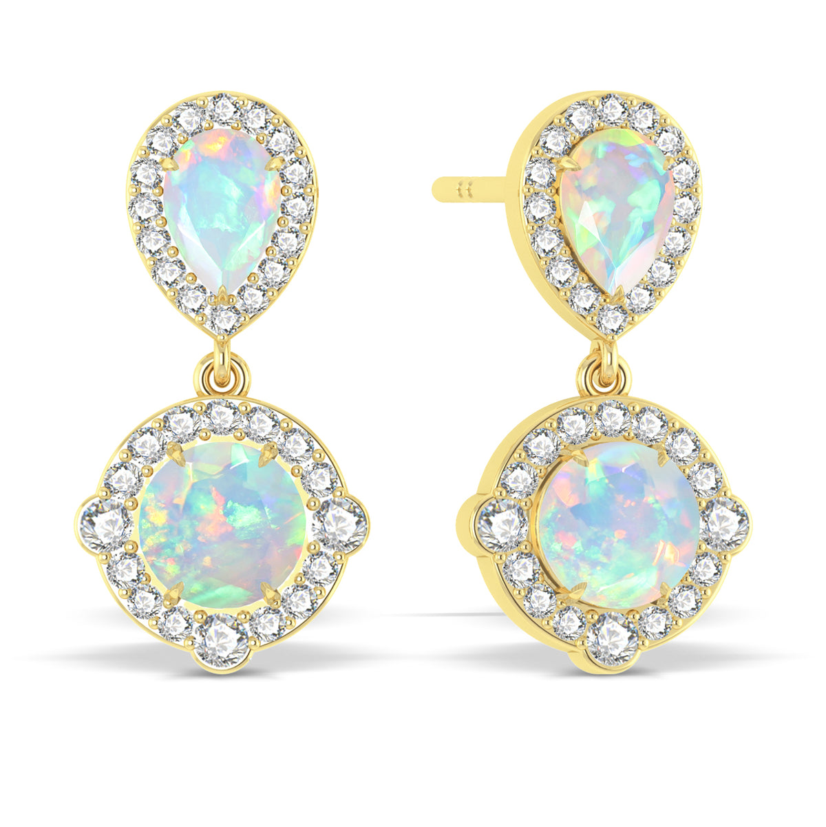 White Opal Pear Round Halo Drop Earring in 925 Silver 2.4ct