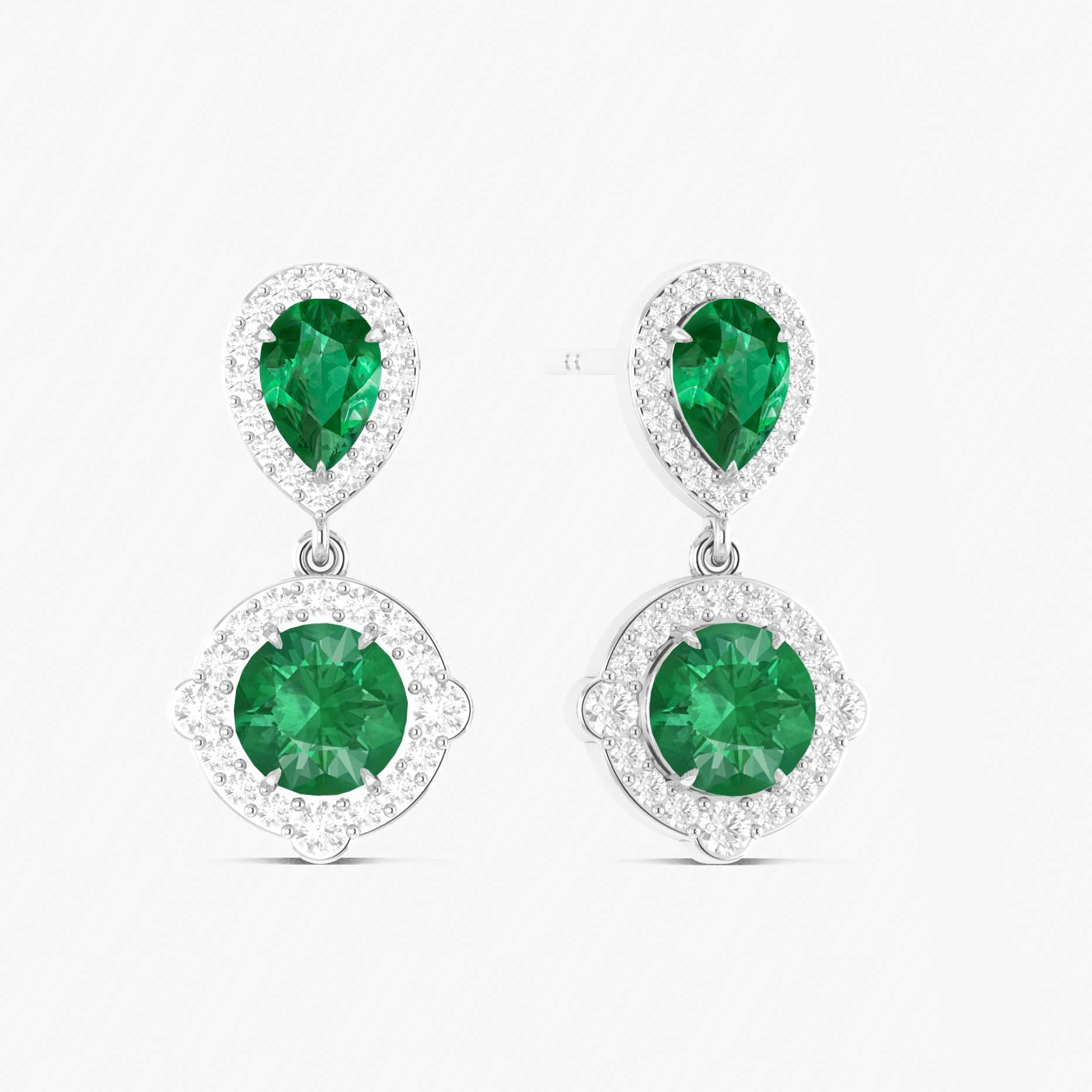 Emerald Pear Round Halo Drop Earring in 925 Silver 3ct