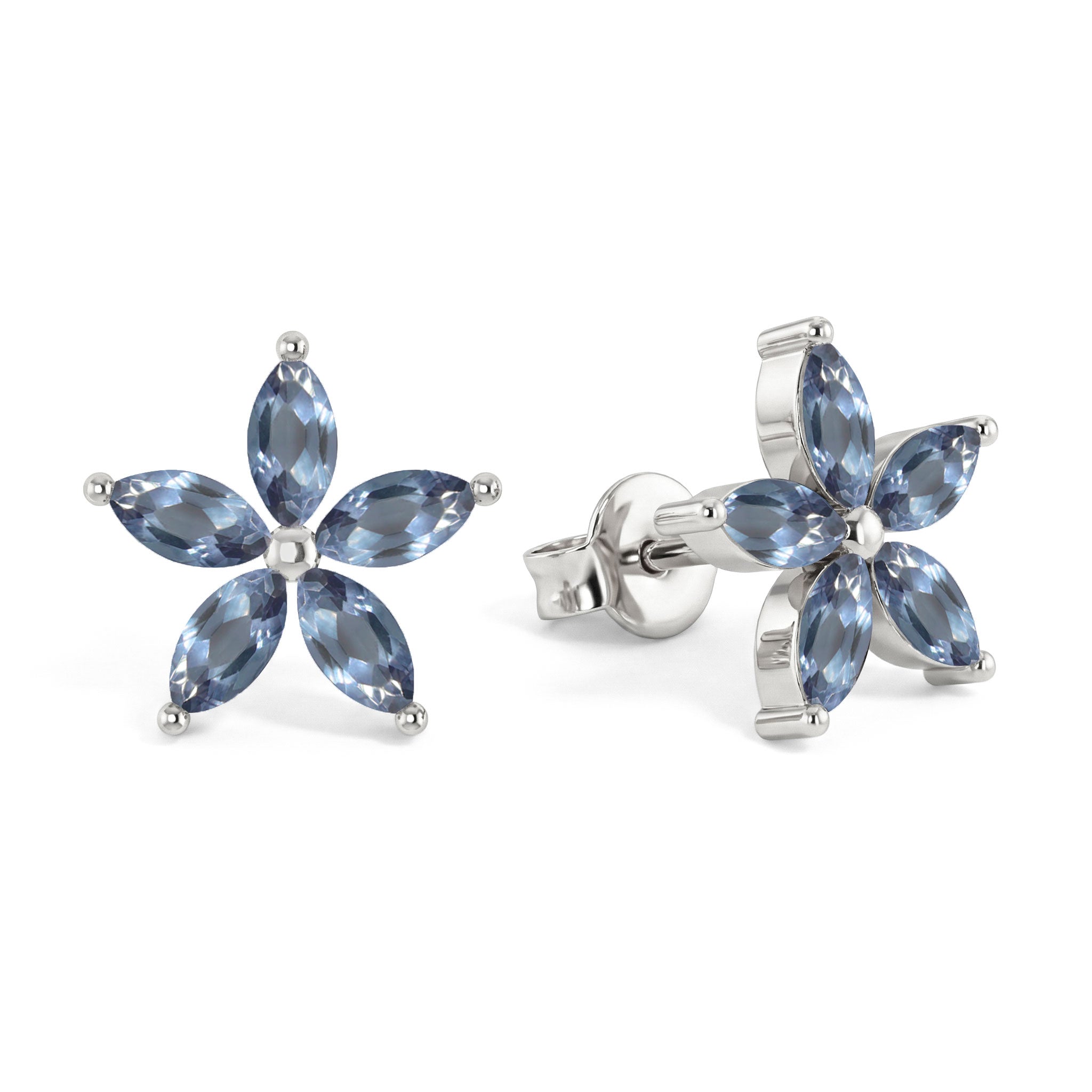 Alexandrite Flower and Marquis Shape Stud Earring in 925 Sterling Silver 4X2 MM 3ct.