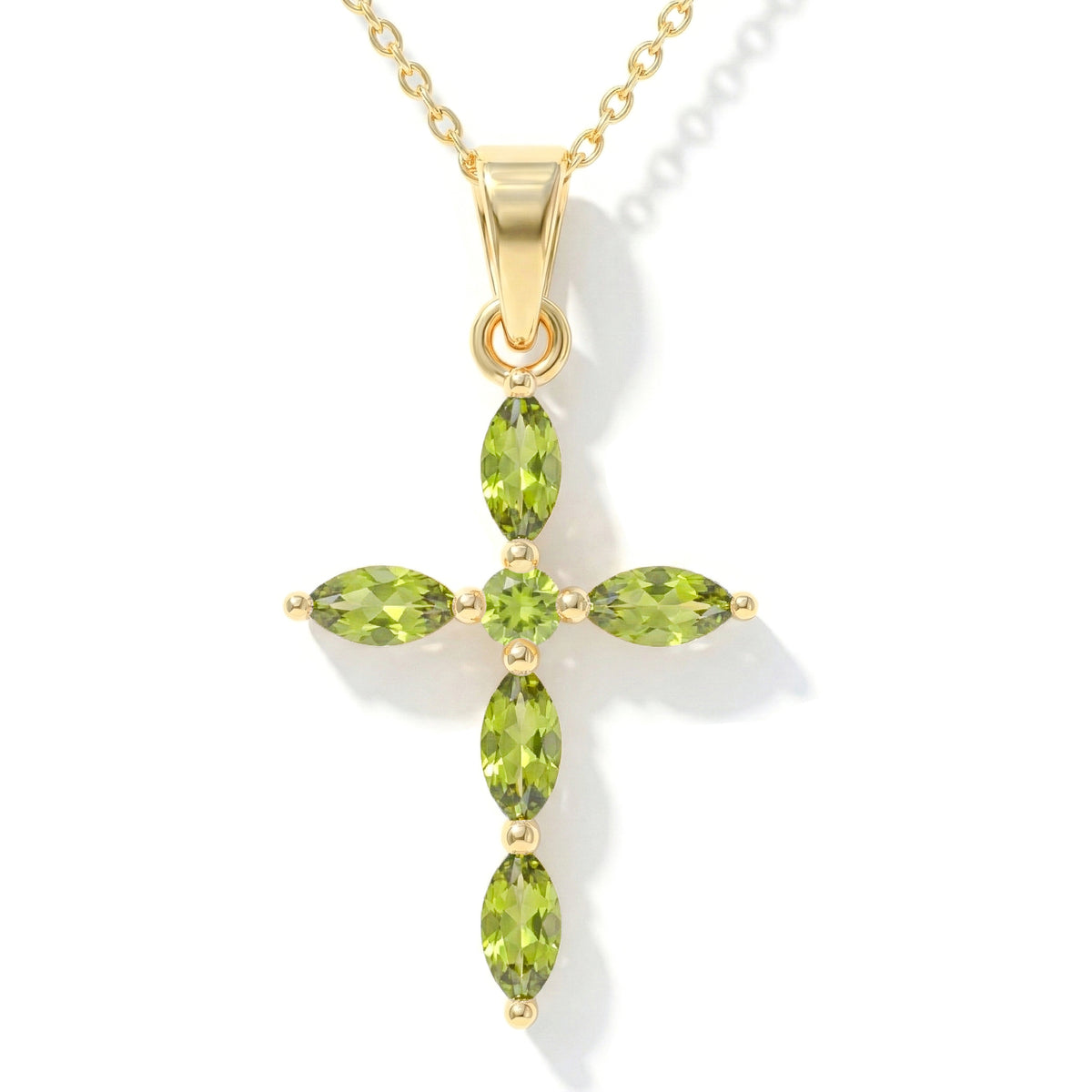 Peridot Marquise Cross Pendant Necklace in 925 Sterling Silver 2ct