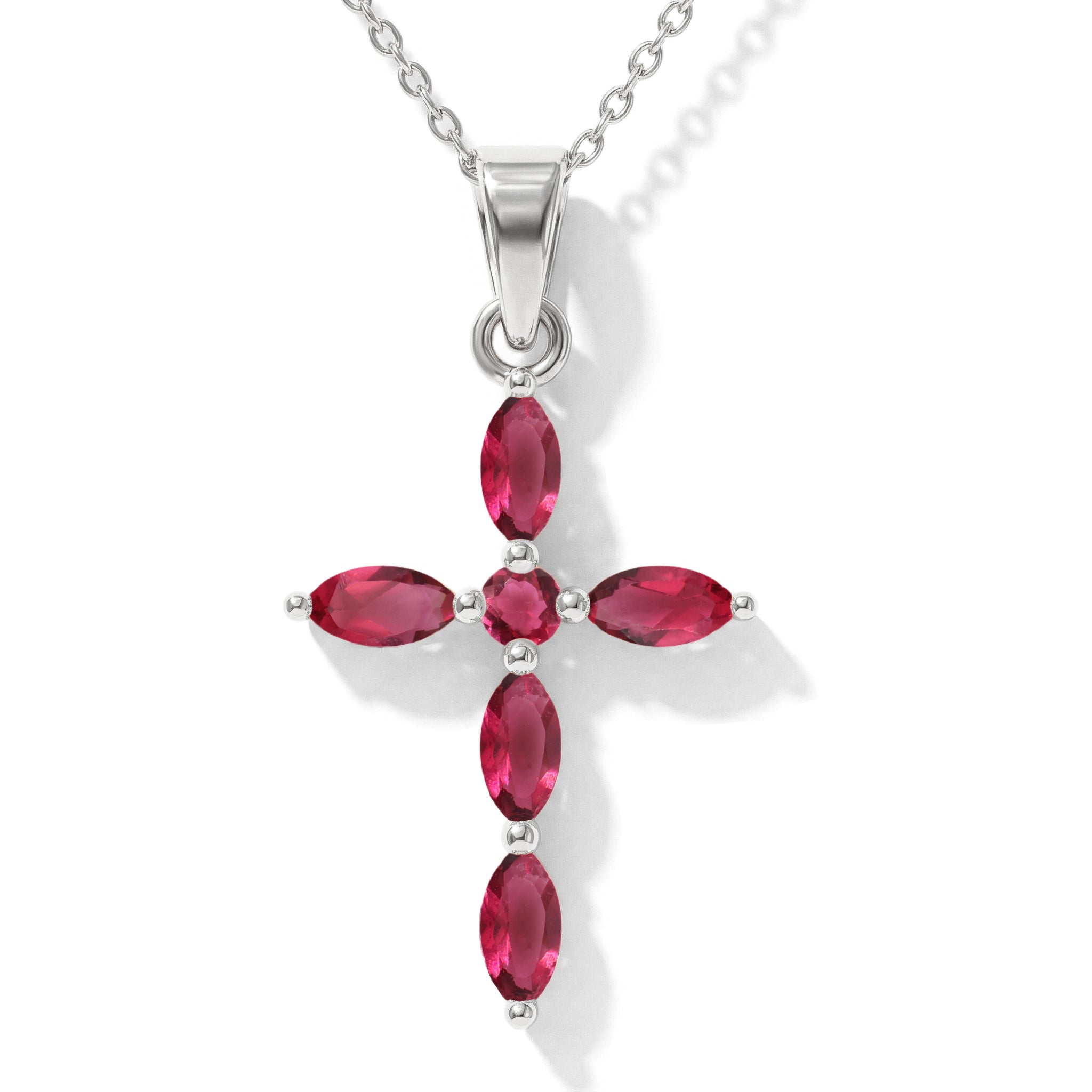 Pink Tourmaline Marquise Cross Pendant Necklace in 925 Sterling Silver 2ct