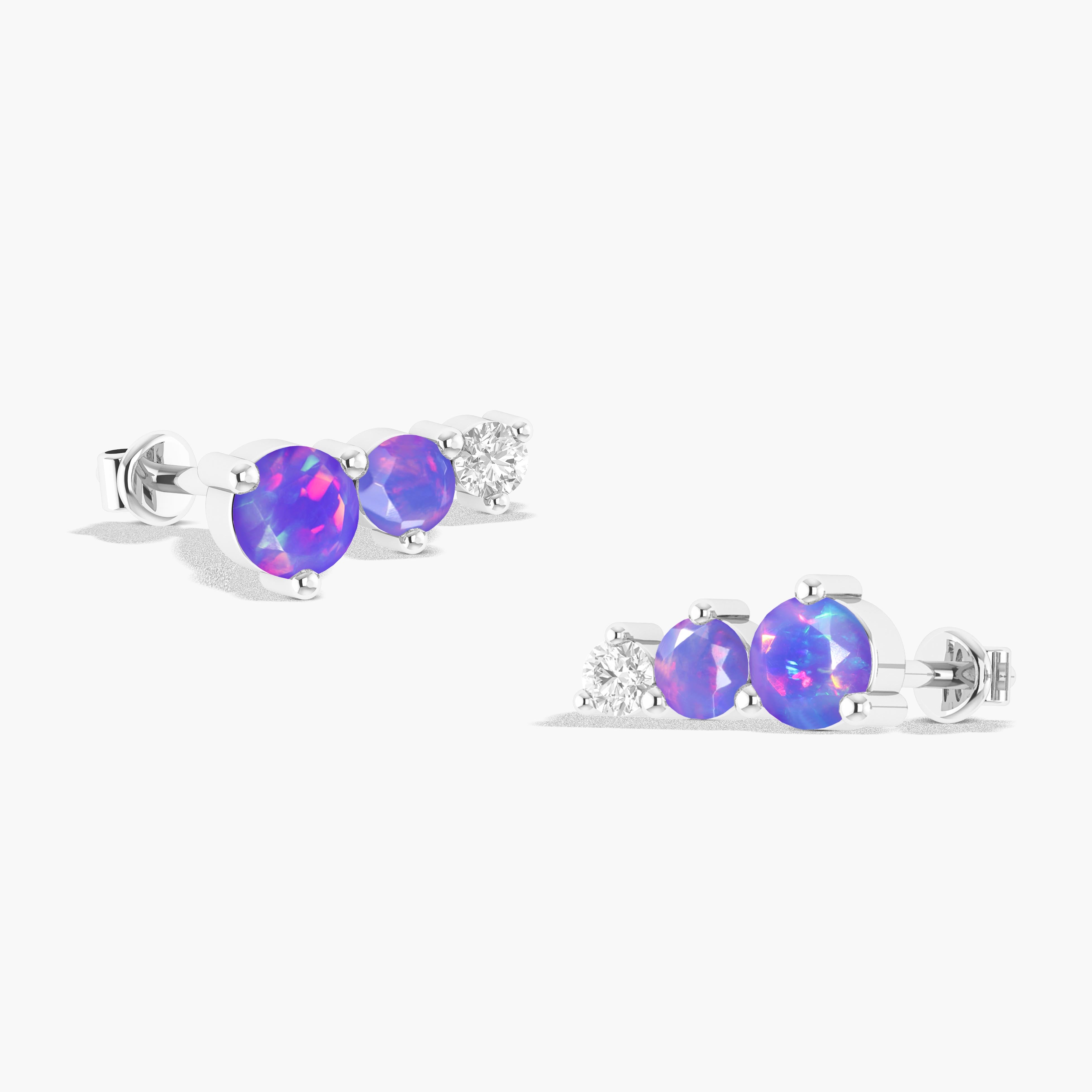 Lavender Natural Silver Opal Round Stud Earrings