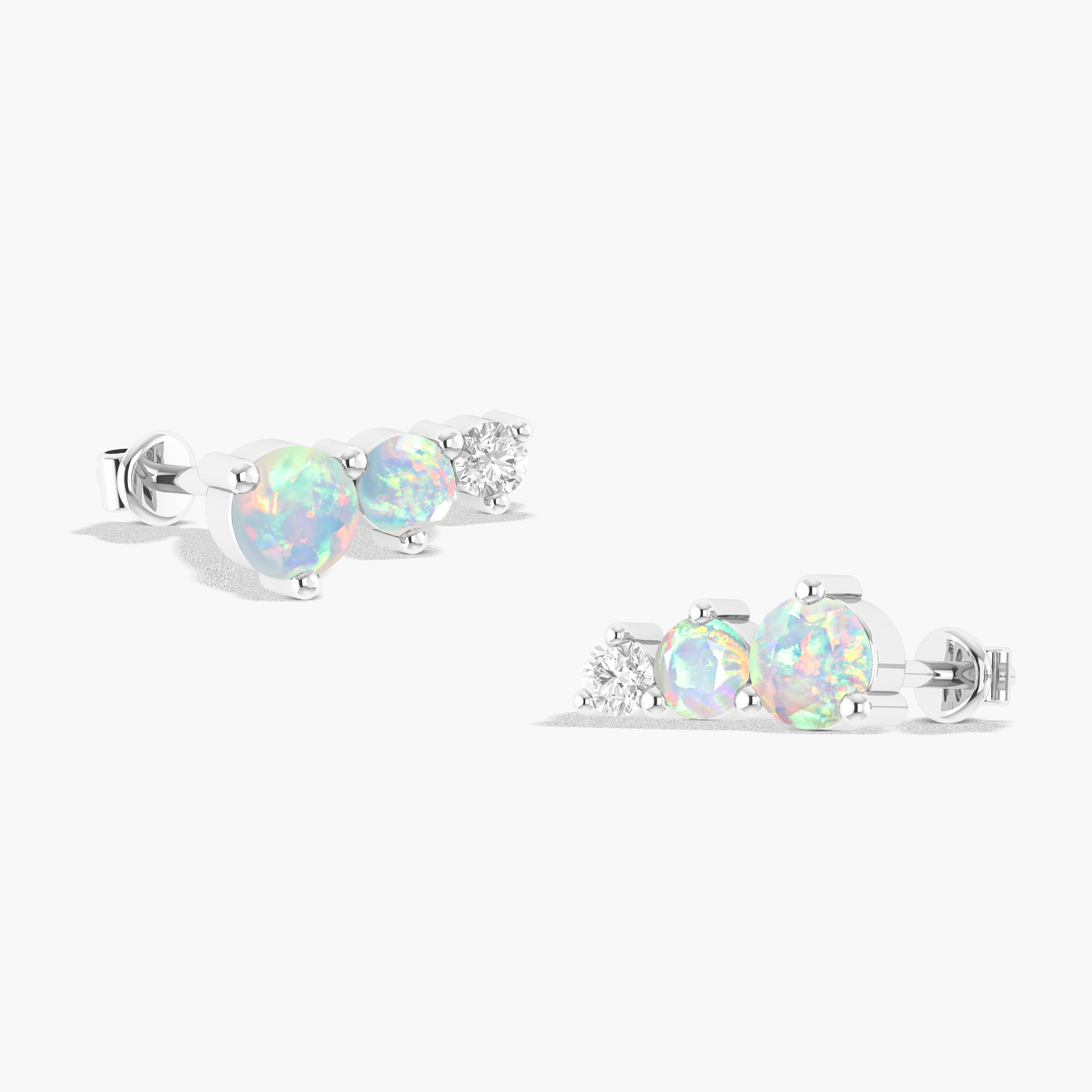Natural White Silver Opal Round Stud Earring