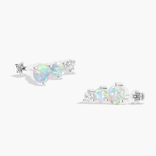 White Opal Round Stud Earring in 925 Silver 1.1ct
