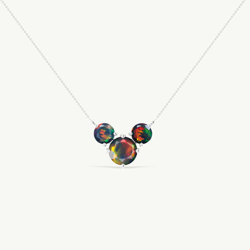 Black Opal Round Three Stone Necklace in 925 Sterling Silver 2.2ct