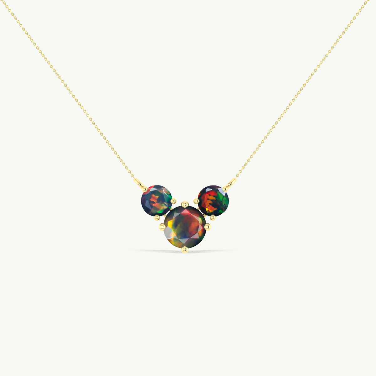 Black Opal Round Three Stone Necklace in 925 Sterling Silver 2.2ct