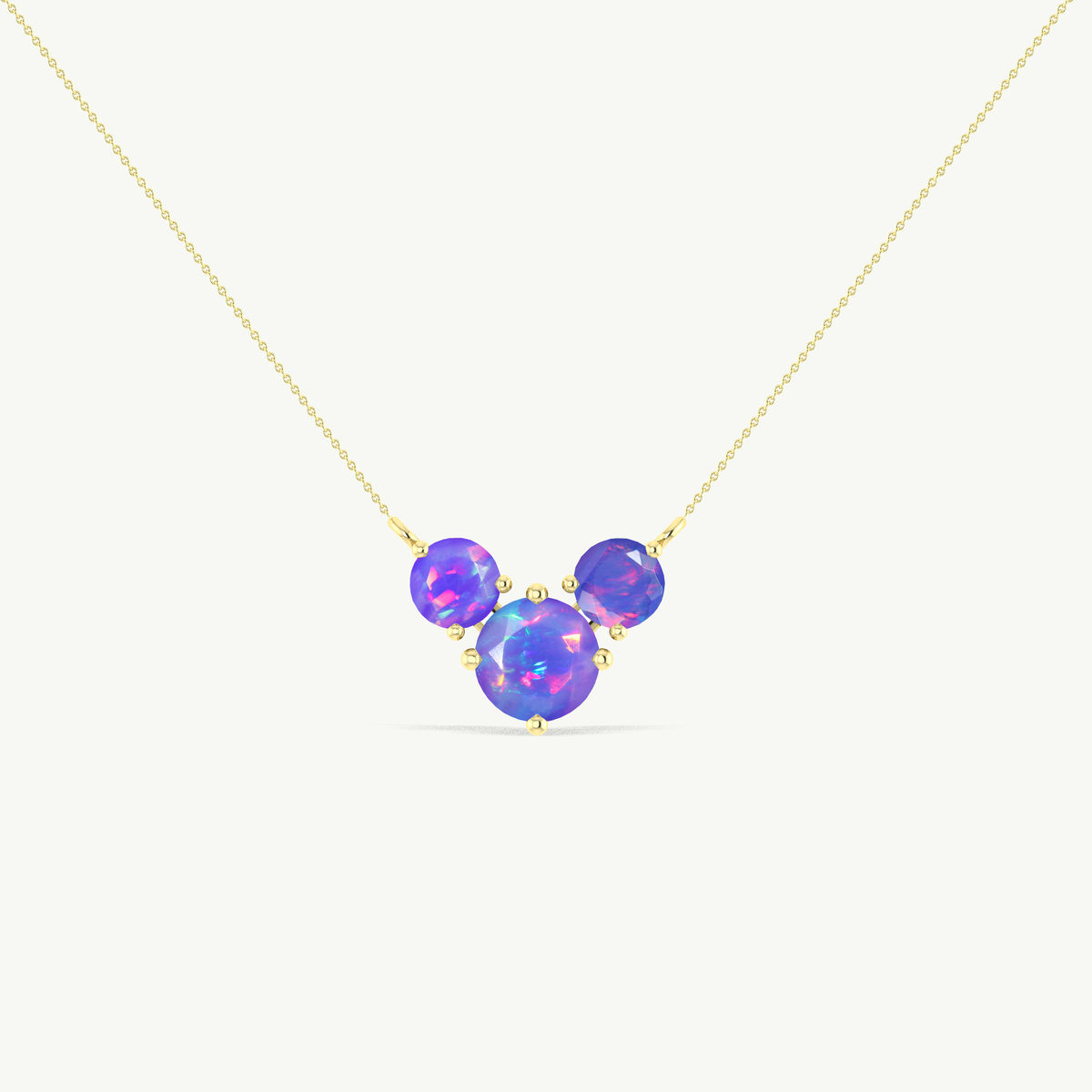 Lavender Opal Round Three Stone Necklace in 925 Sterling Silver 2.2ct