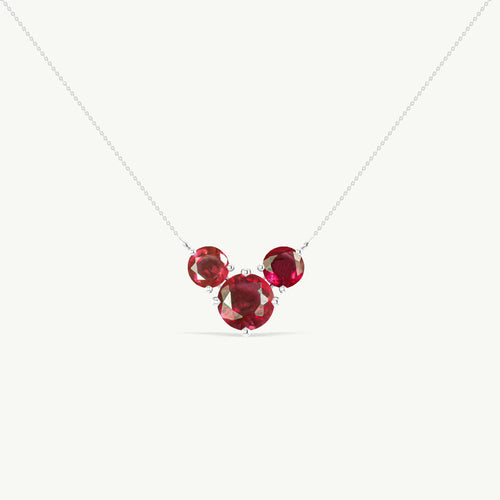Ruby Round Three Stone Necklace in 925 Sterling Silver 2.8ct
