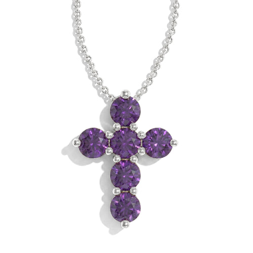 Amethyst Round Cross Pendant Necklace in 925 Sterling Silver 3.90ct