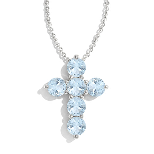 Aquamarine Round Cross Pendant Necklace in 925 Sterling Silver 3.90ct
