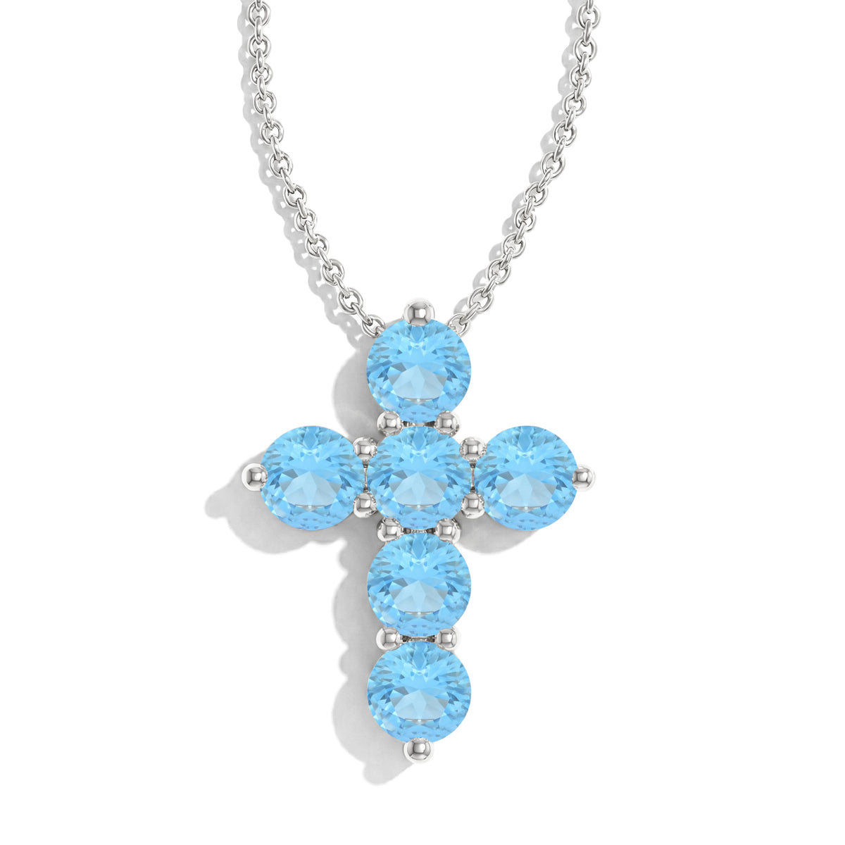 Blue Topaz Round Cross Pendant Necklace in 925 Sterling Silver 3.90ct
